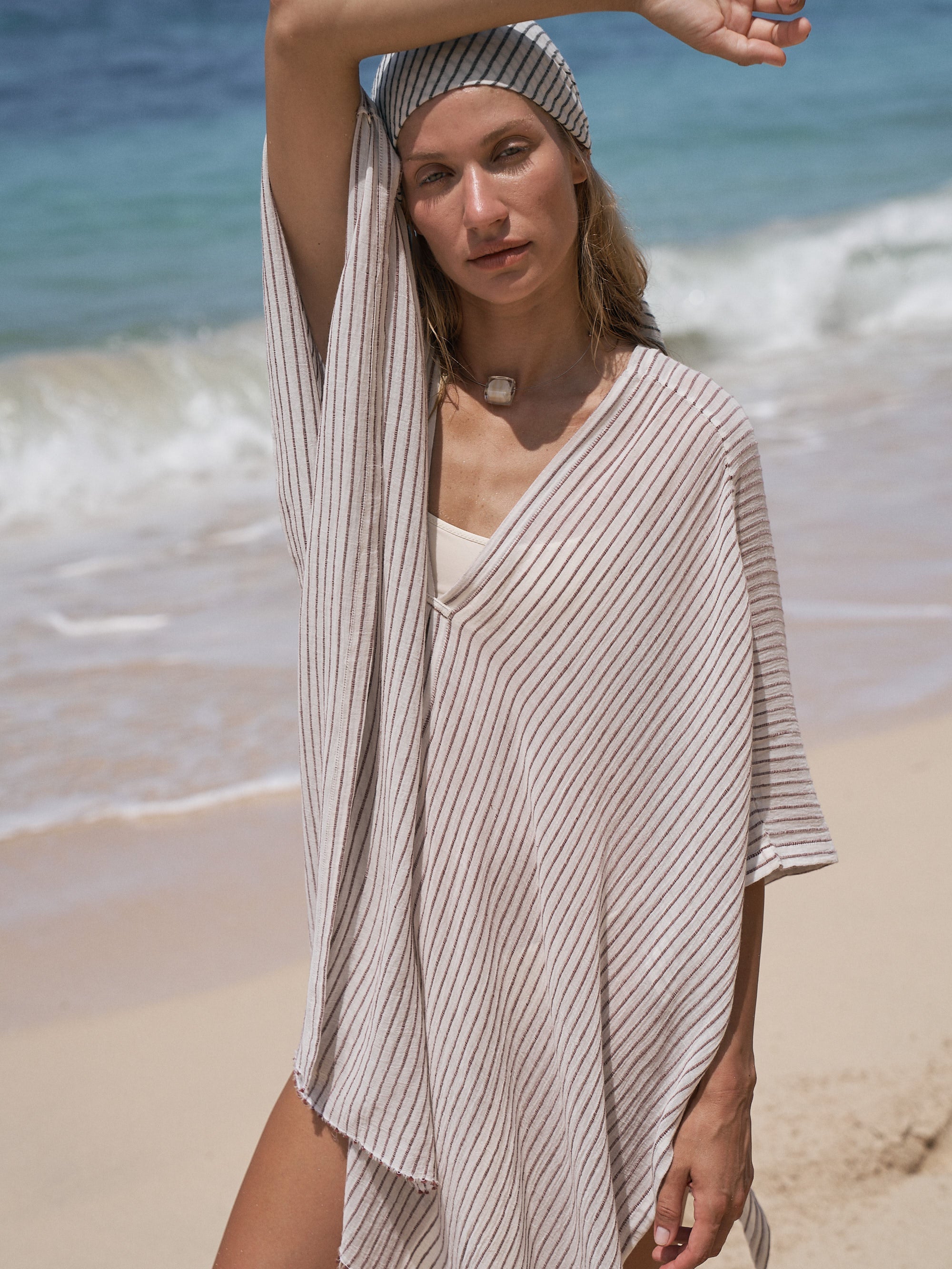 The Handloom Ava Kimono Burgundy Stripes