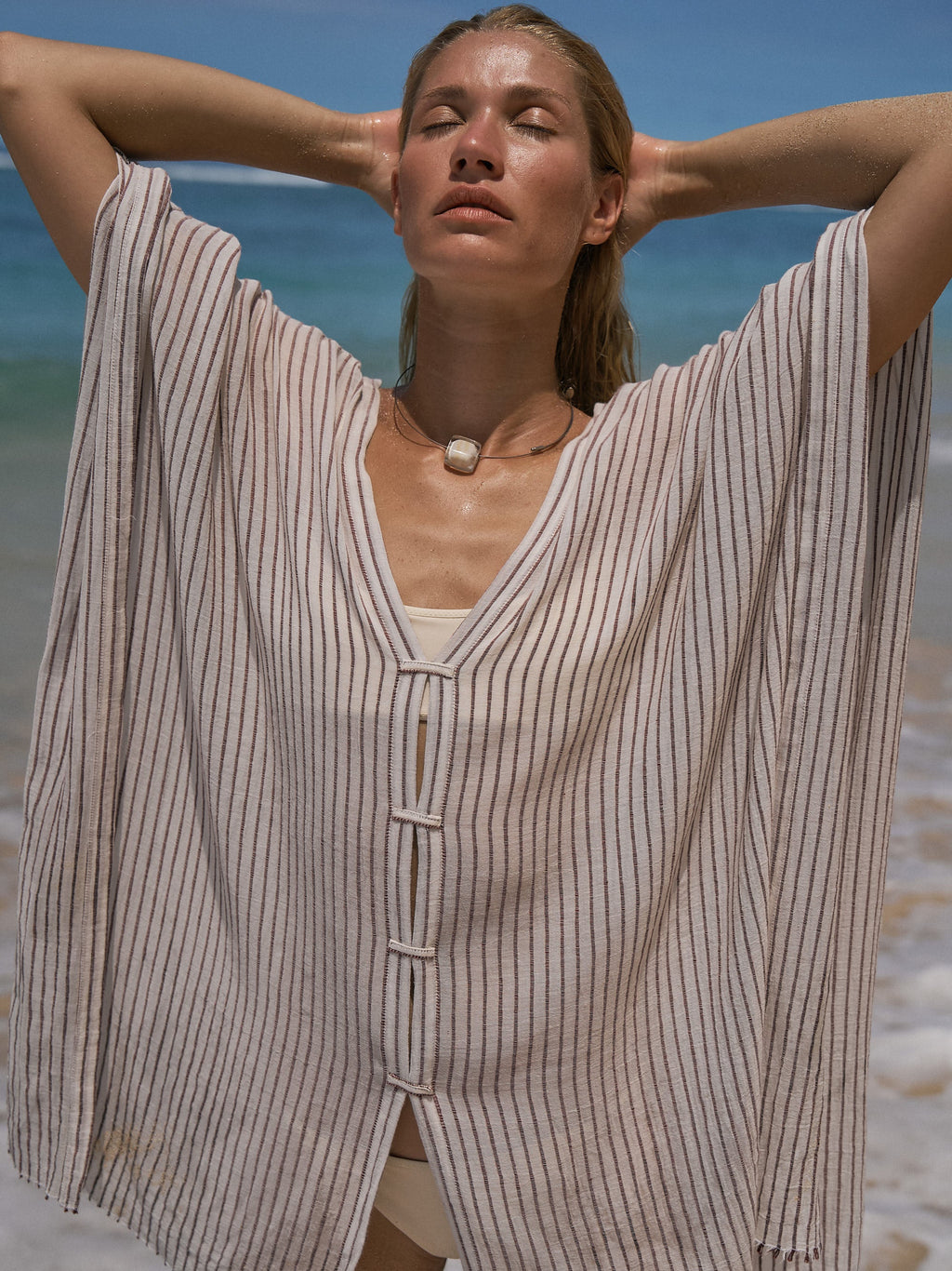 The Handloom Ava Kimono Burgundy Stripes