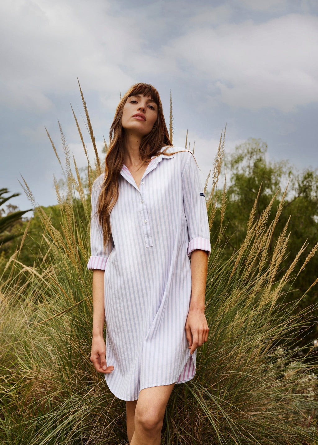 Saint James BENEDICTE II Pinstriped Shirt Dress (SKYLIGHT BLUE / WHITE / TEA ROSE PINK)