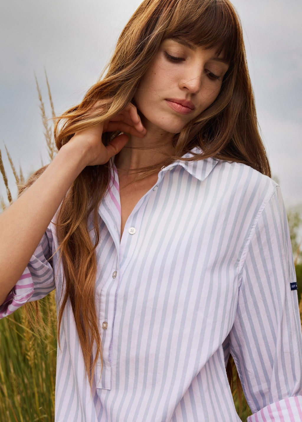 Saint James BENEDICTE II Pinstriped Shirt Dress (SKYLIGHT BLUE / WHITE / TEA ROSE PINK)