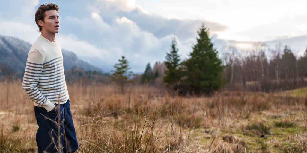 Saint James BINIC WEST - Authentic Striped Wool Sailor Sweater with Shoulder Buttons (ECRU / MULTICOLORED STRIPES)