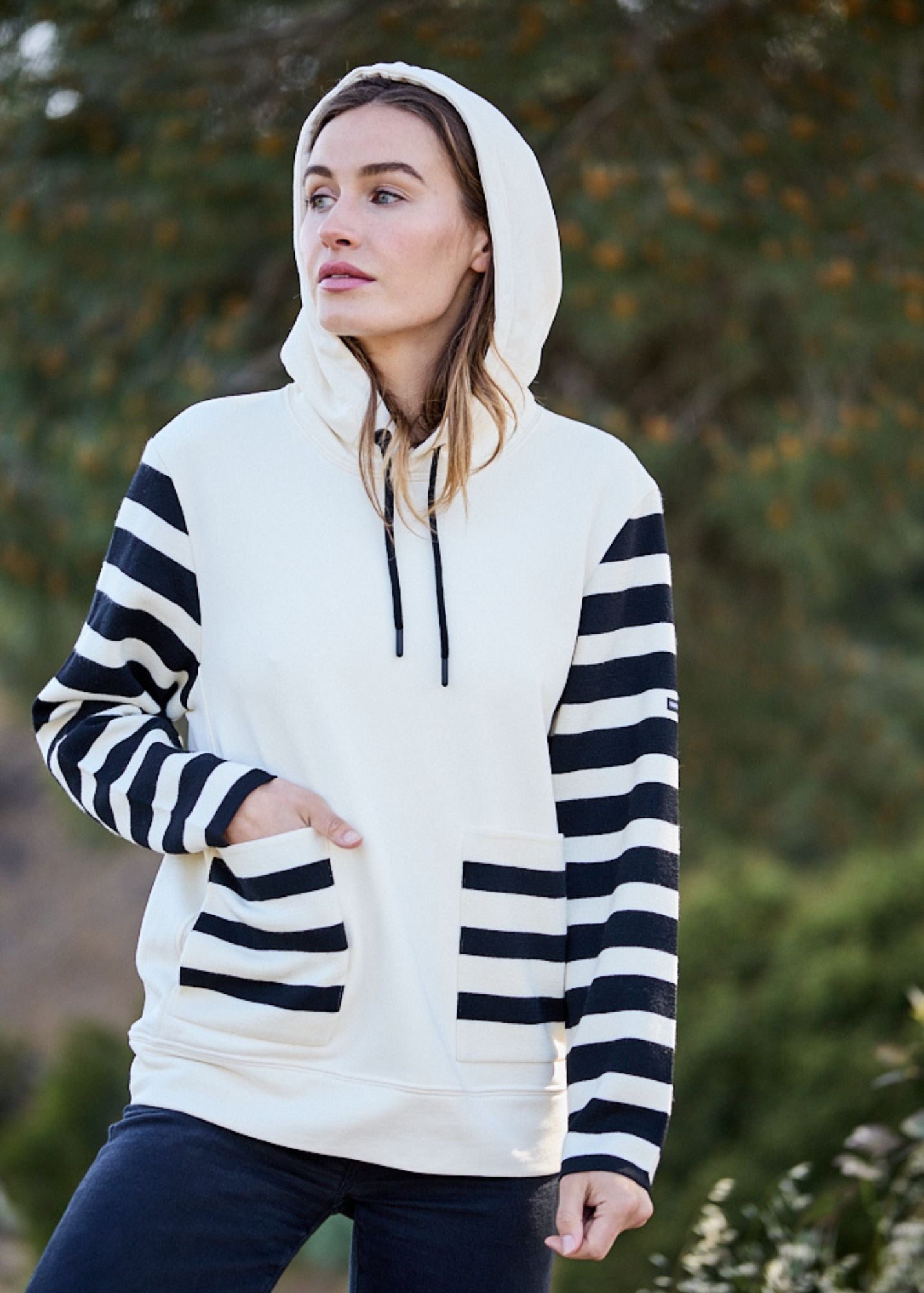 Saint James Blizzard Hoodie In Wool And Cotton For Women By Isabelle Ballu Ivory Black