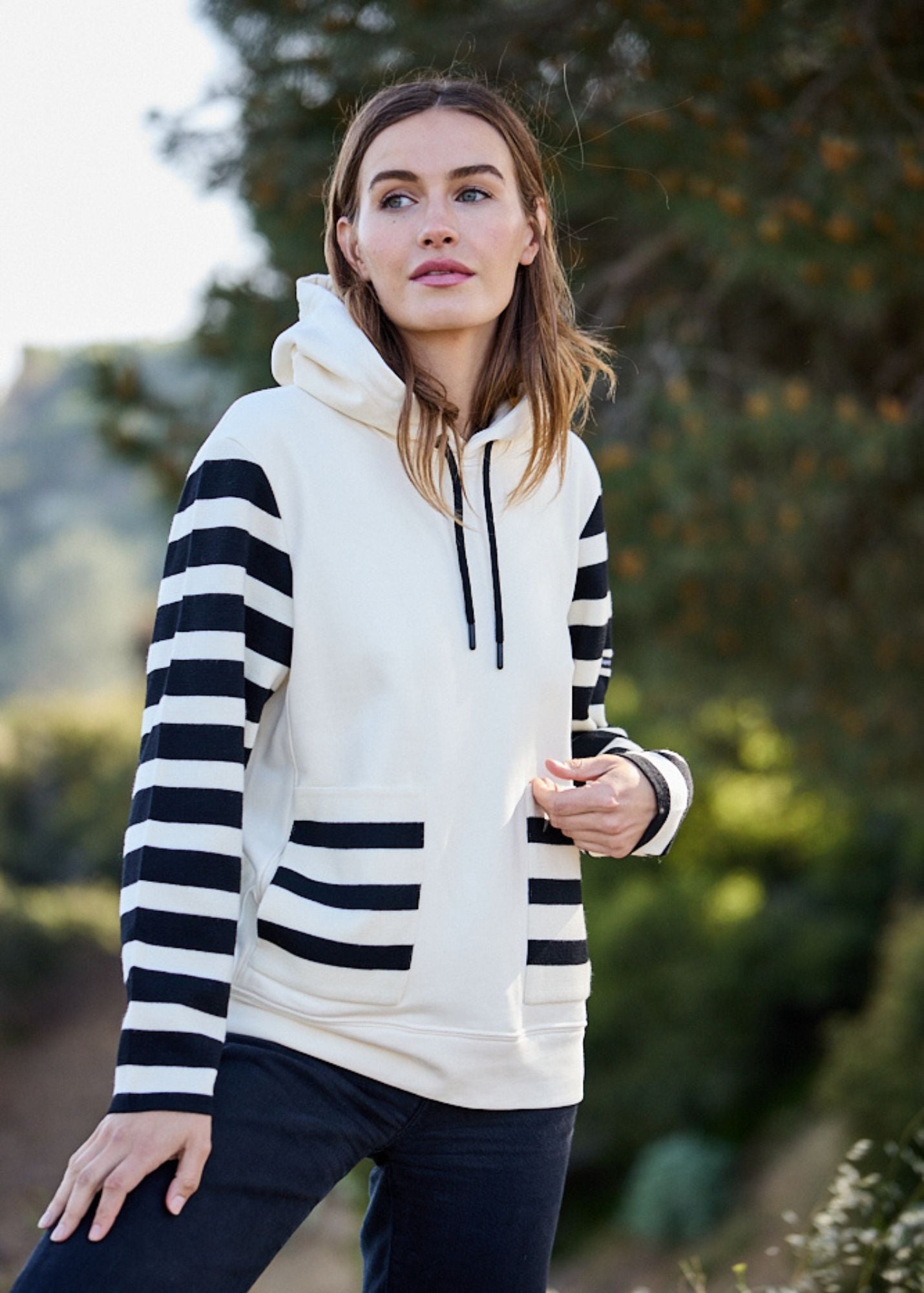 Saint James Blizzard Hoodie In Wool And Cotton For Women By Isabelle Ballu Ivory Black