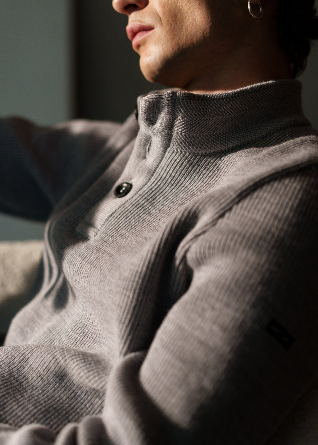 Saint James BOURBOULE - Buttoned High Collar Sweater for Men | Comfort Fit | 100% Wool (LIGHT GRAY)