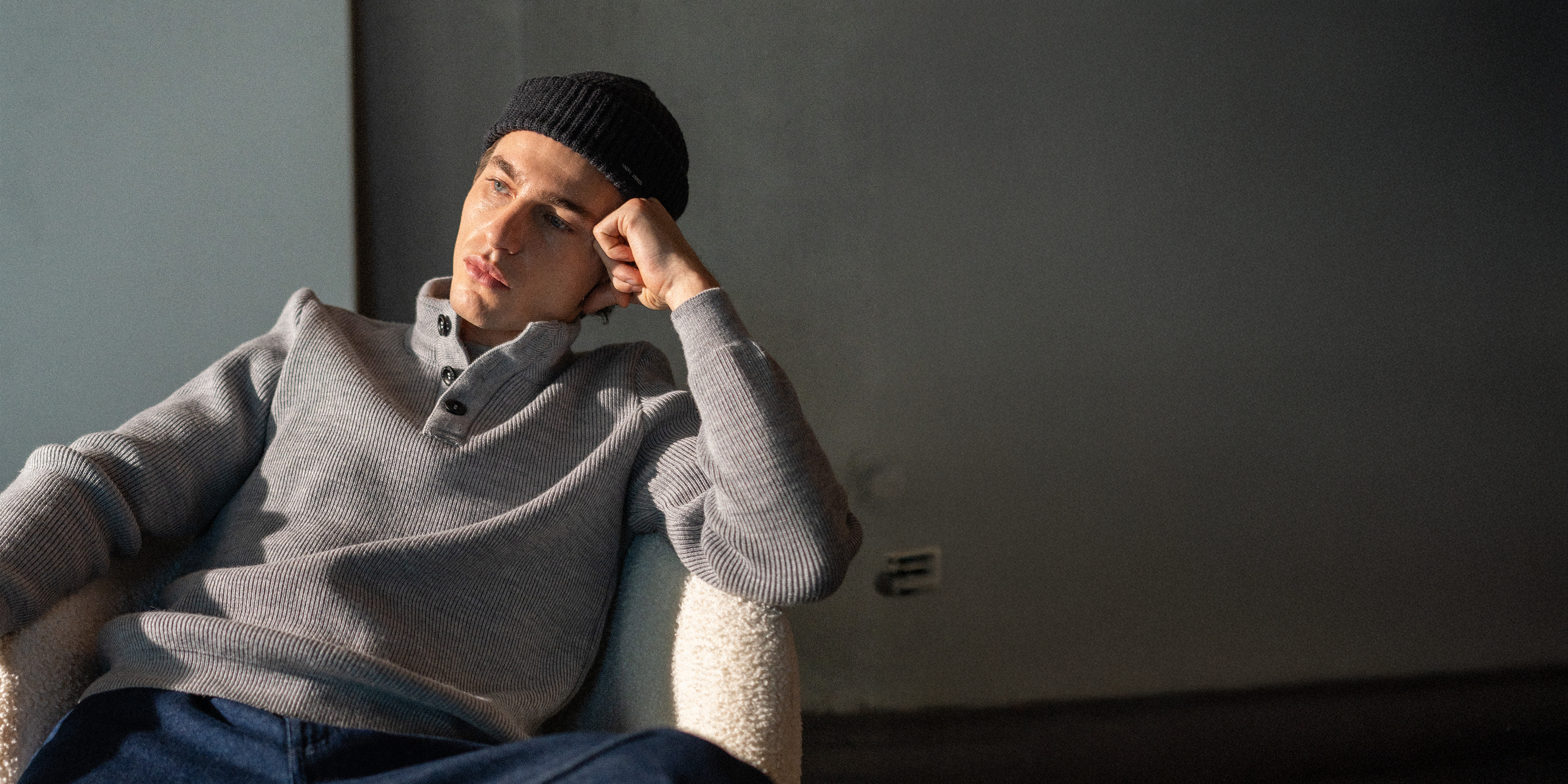 Saint James BOURBOULE - Buttoned High Collar Sweater for Men | Comfort Fit | 100% Wool (LIGHT GRAY)