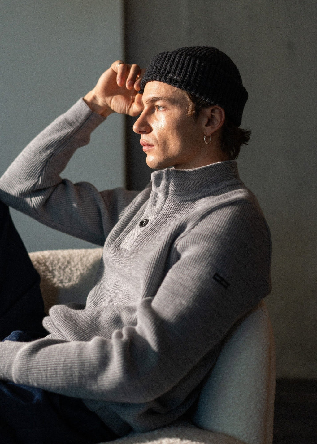 Saint James BOURBOULE - Buttoned High Collar Sweater for Men | Comfort Fit | 100% Wool (LIGHT GRAY)