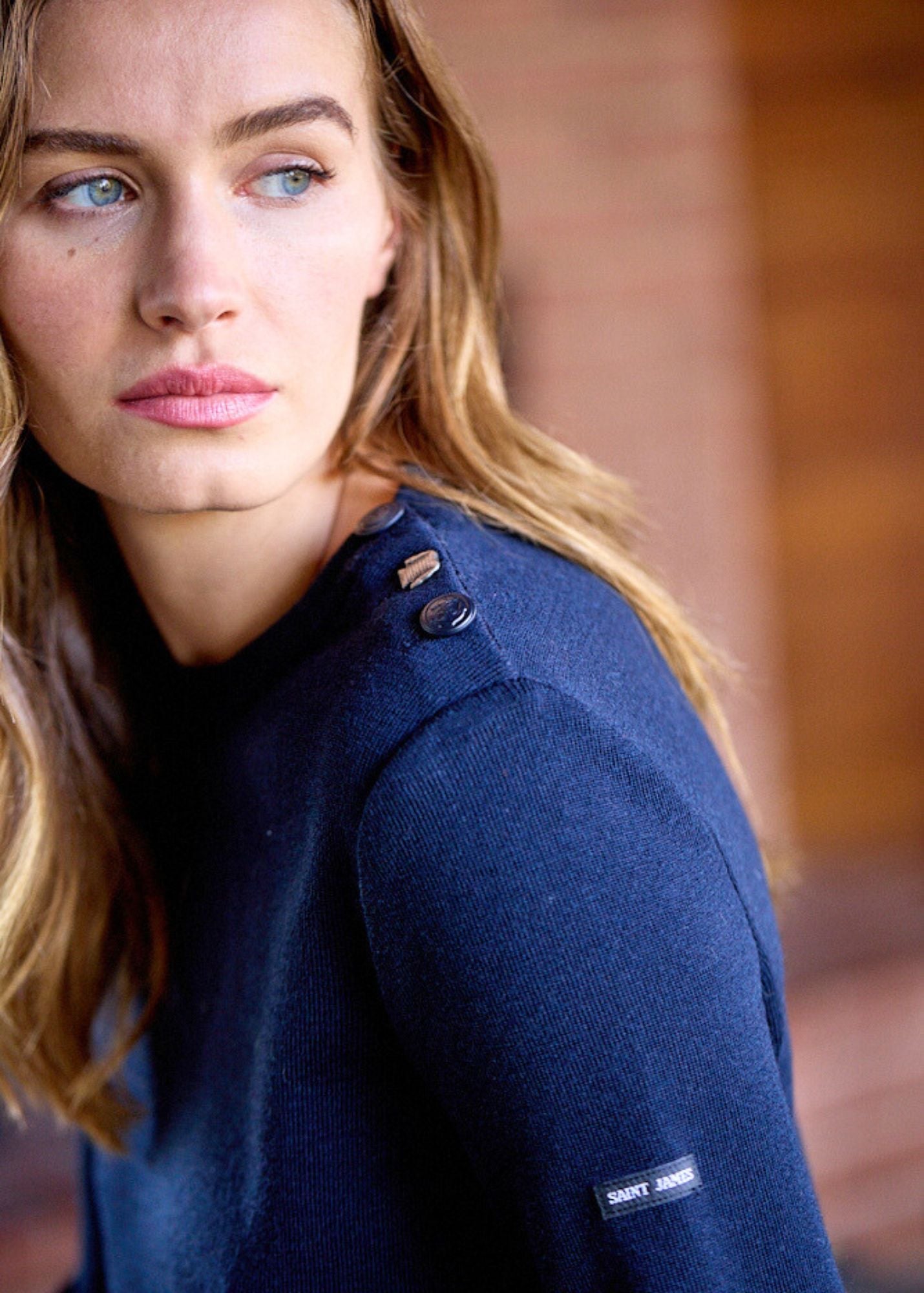 Saint James BREGANCON - Breton Sweater with Jacquard Elbow Patch for Women (NAVY)