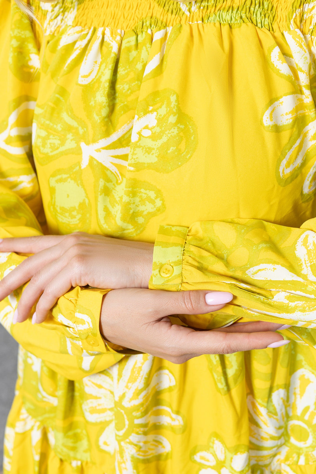 Wild Sienna Ruffle Dress in Yellow Floral print