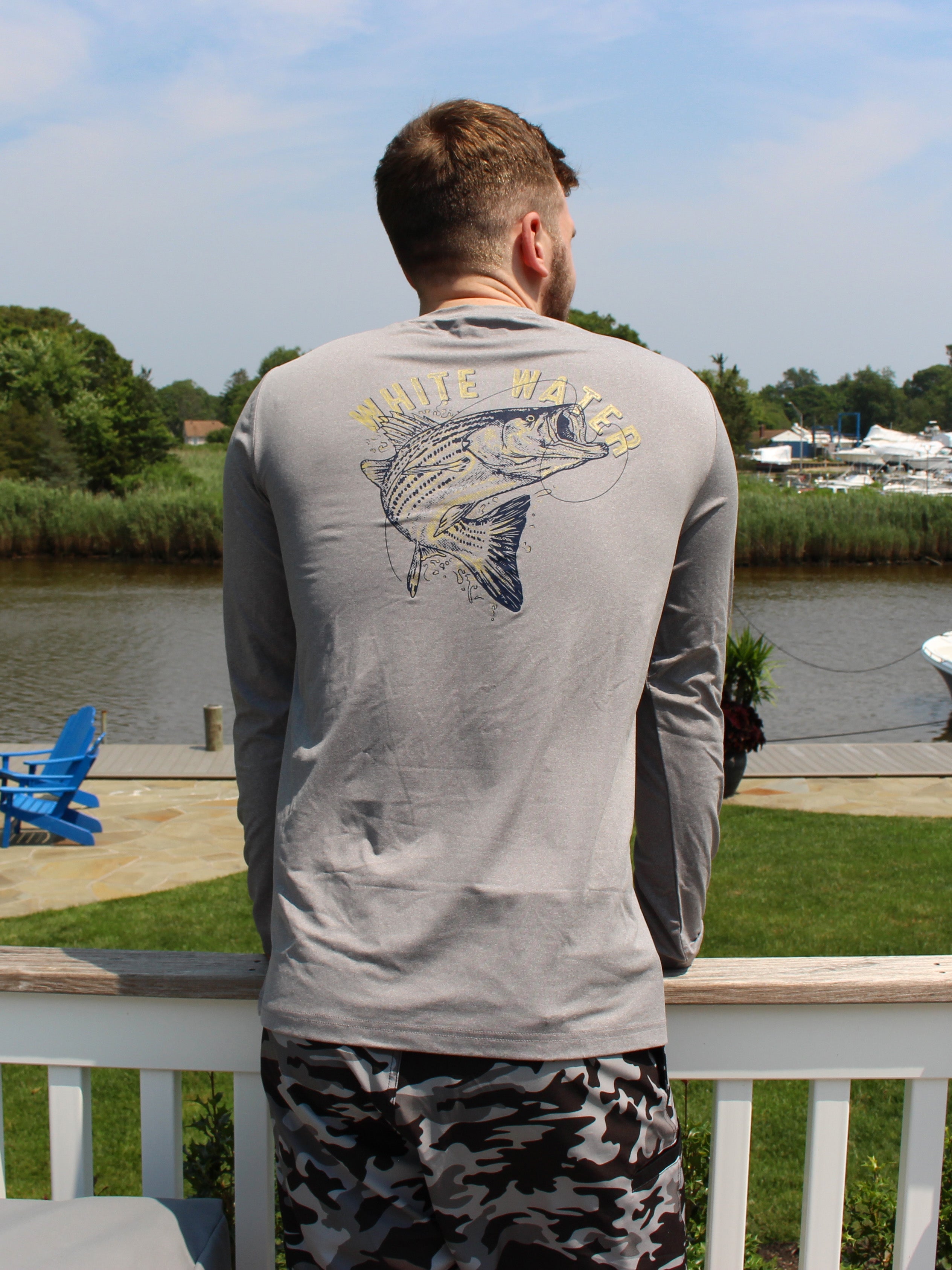 White Water Bass Graphic Performance Tee, Grey