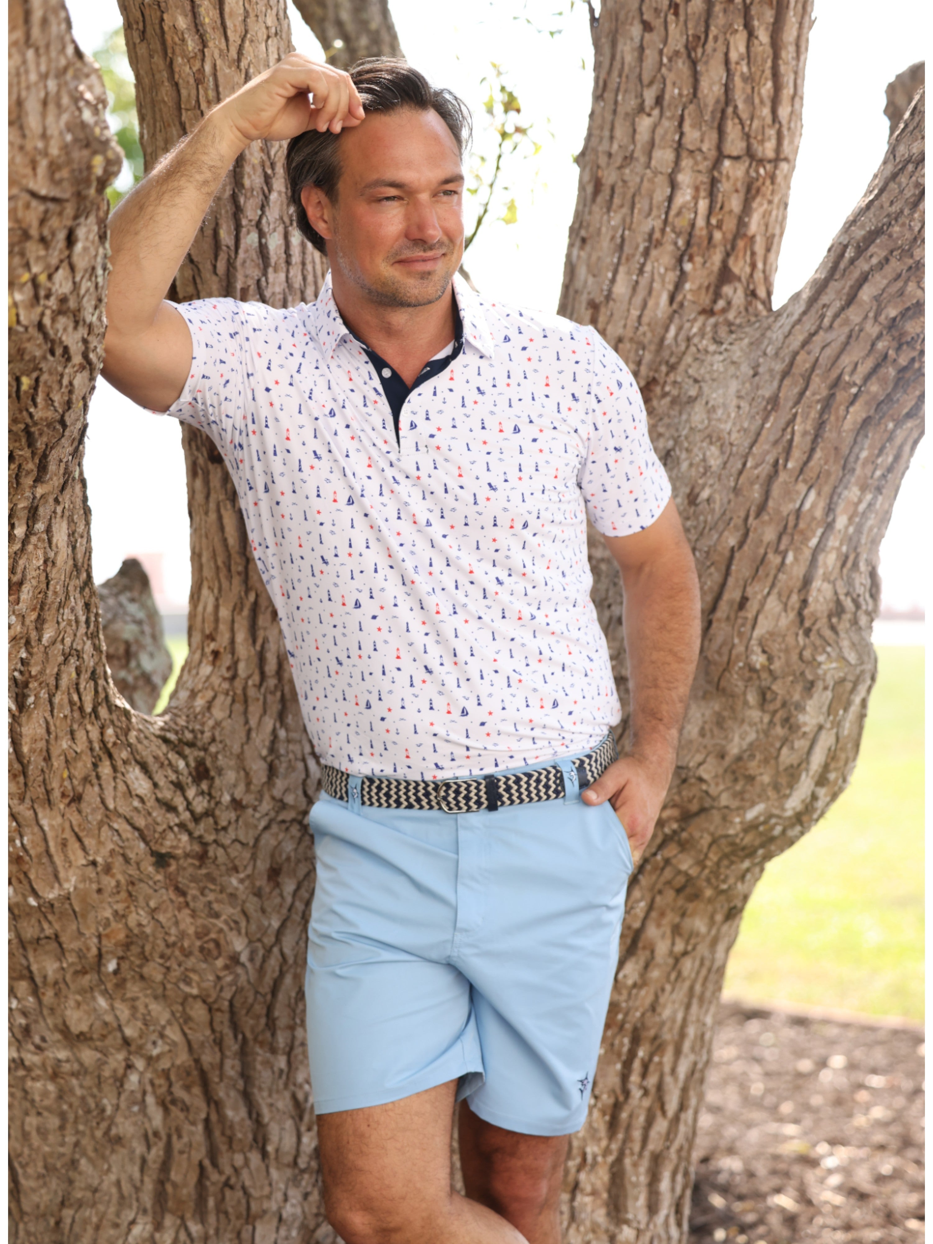 White Water Waterline Braided Belt, Navy/White