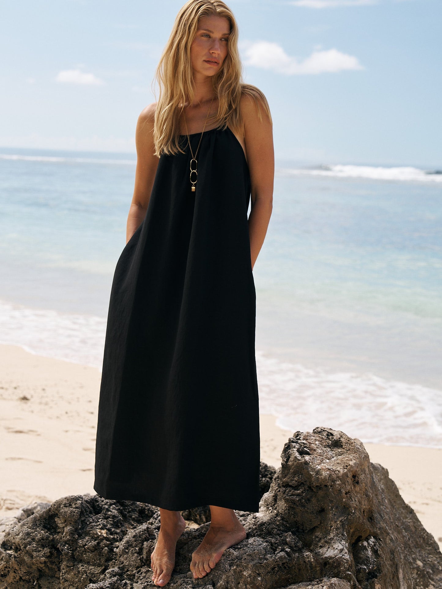 The Handloom Bliss Flow Maxi Dress Black