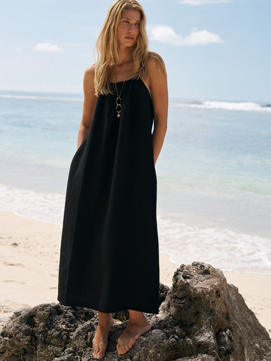 The Handloom Bliss Flow Maxi Dress Black