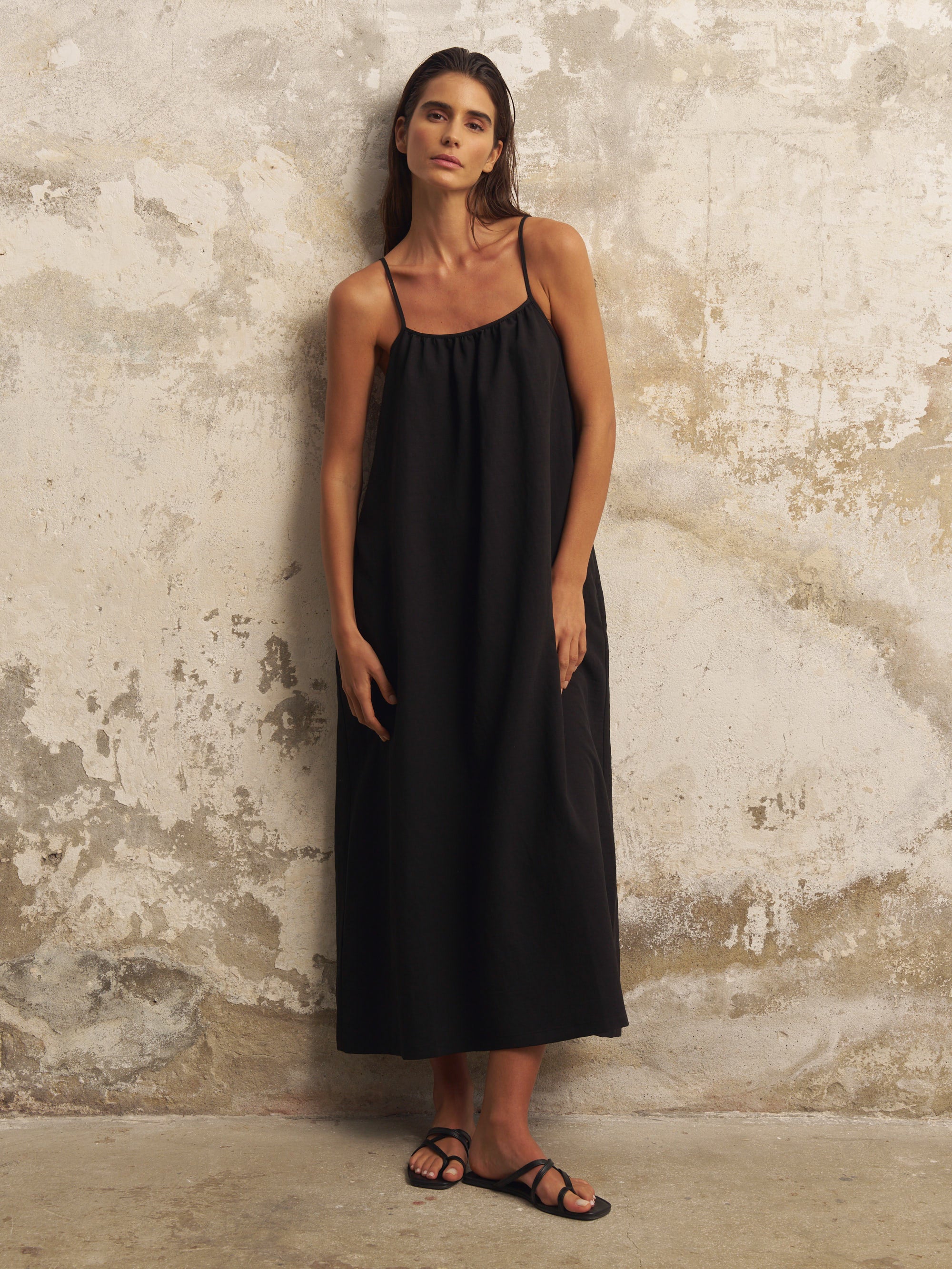 The Handloom Bliss Flow Maxi Dress Black