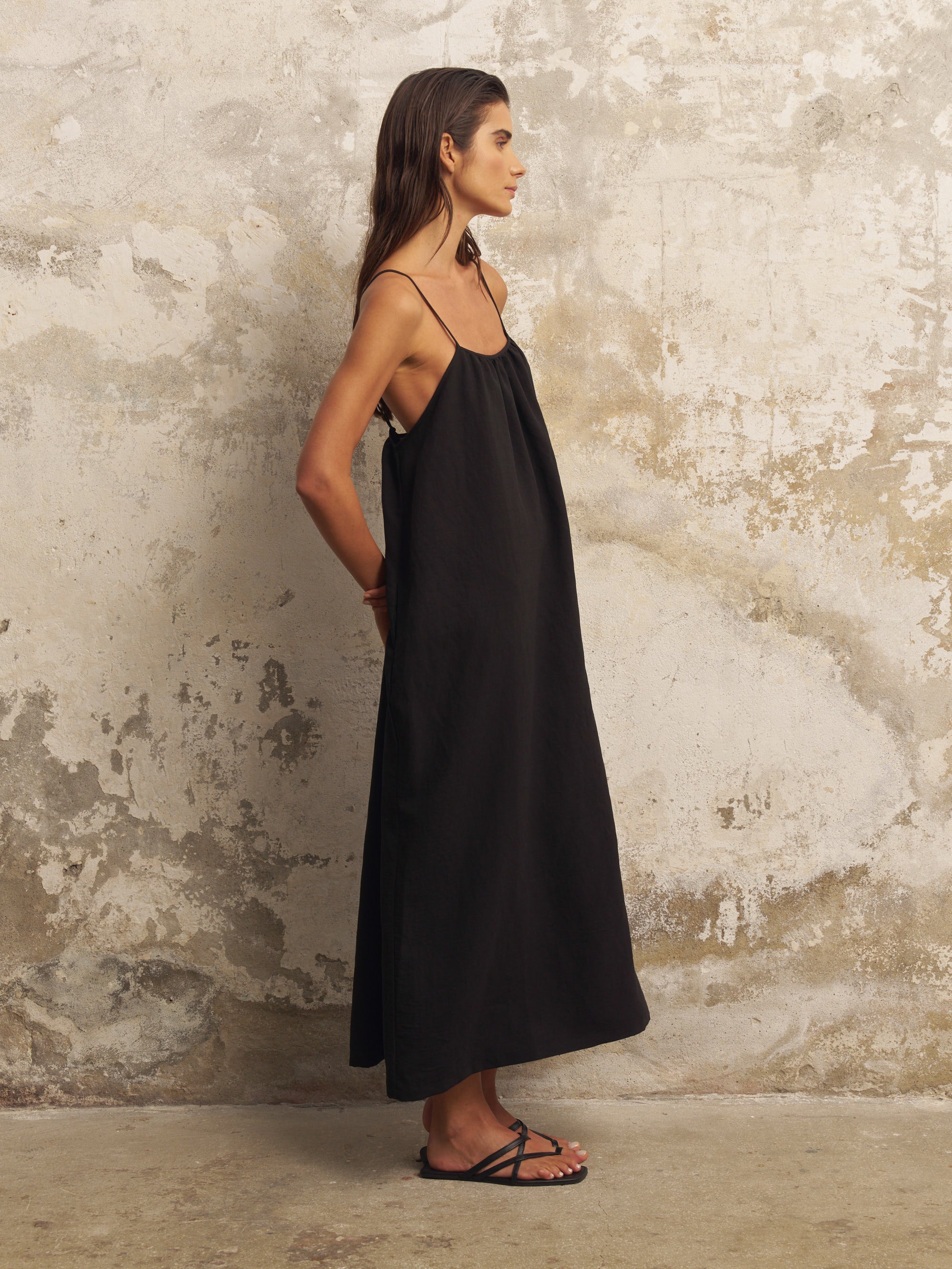 The Handloom Bliss Flow Maxi Dress Black