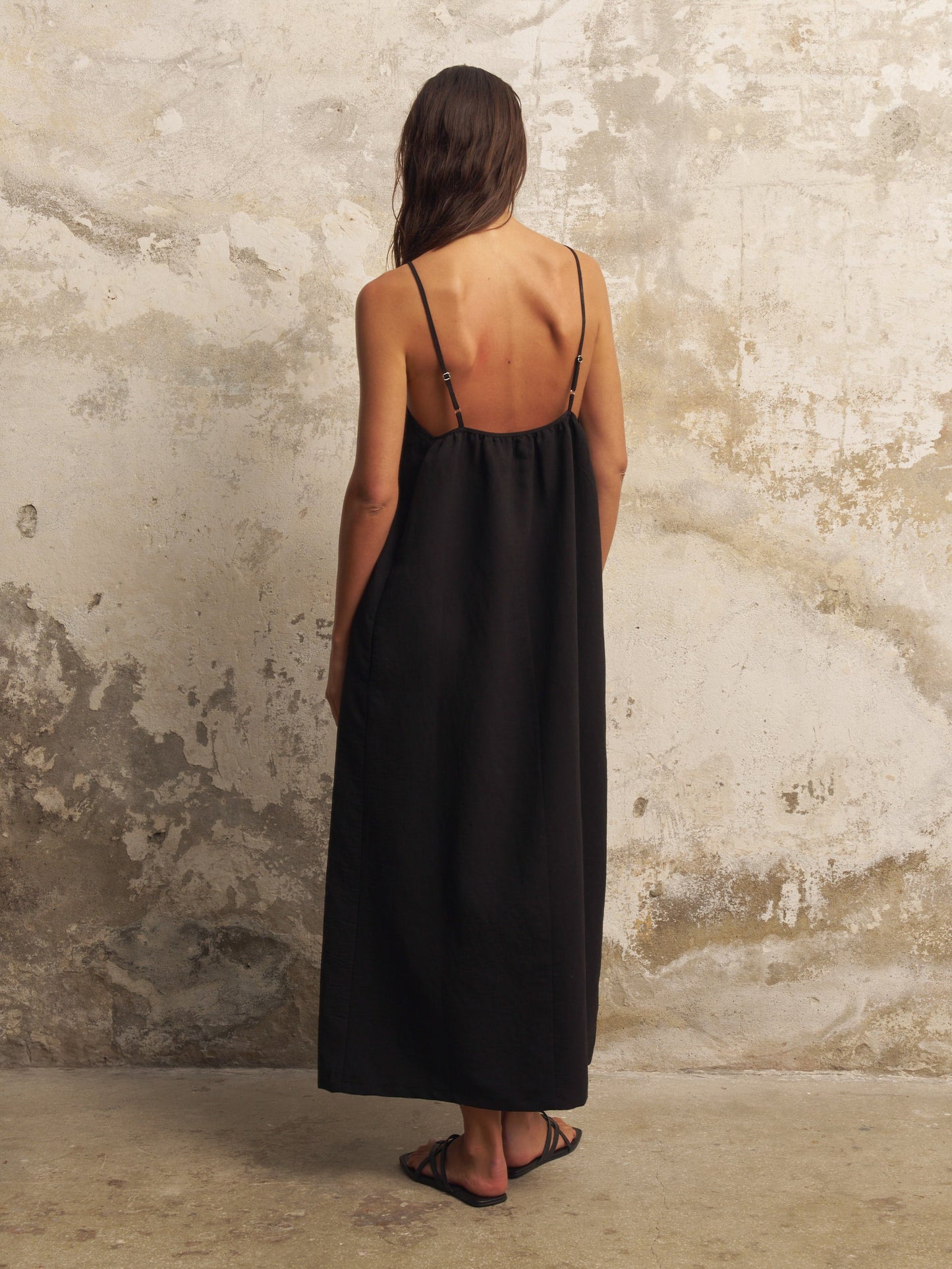 The Handloom Bliss Flow Maxi Dress Black