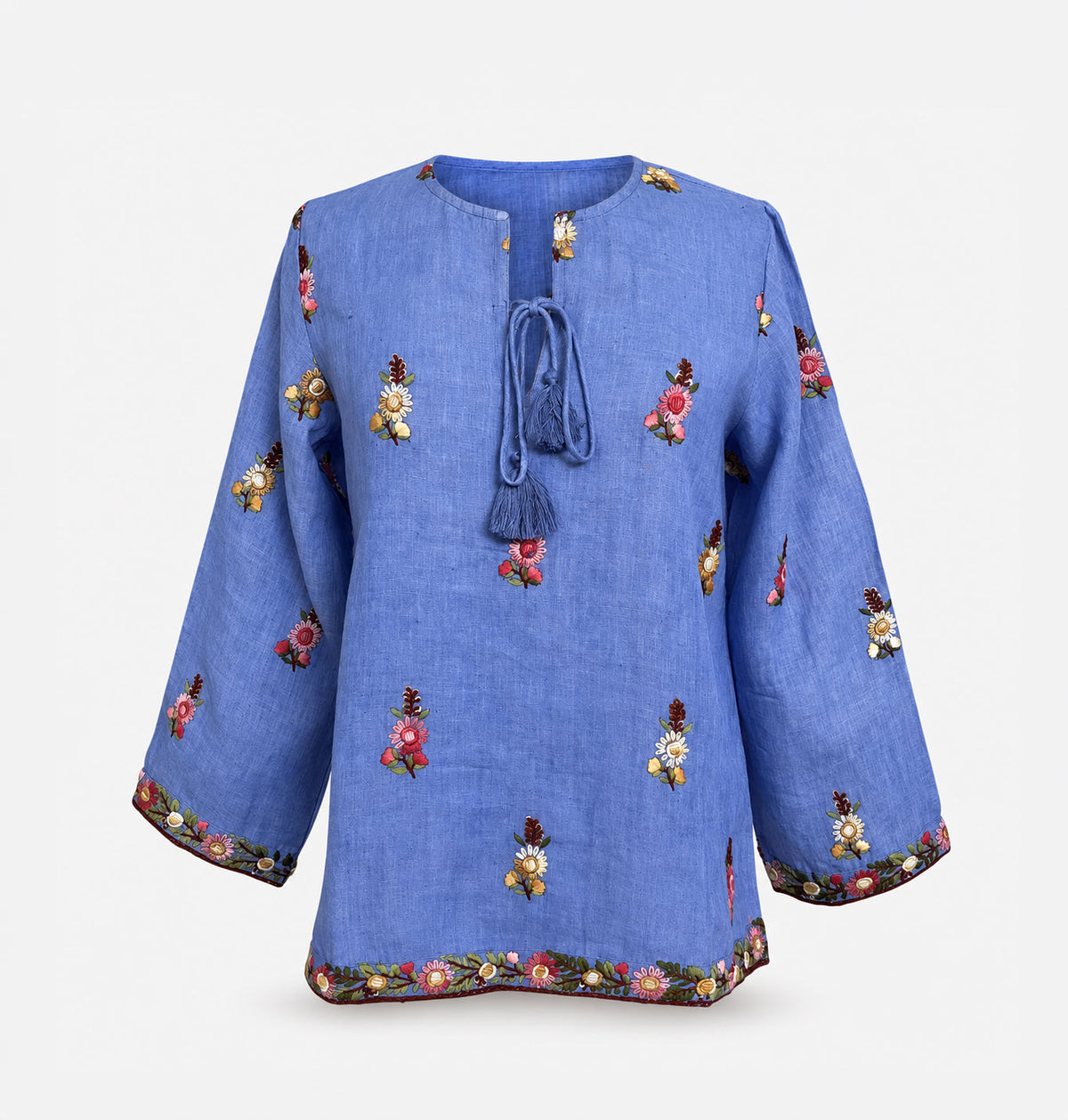Calypso St Barth Seena Linen Hand Embroidered Top