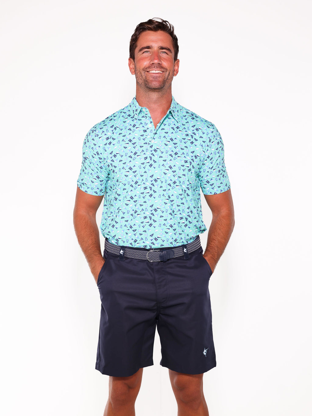White Water Burgee Print Polo, Aqua