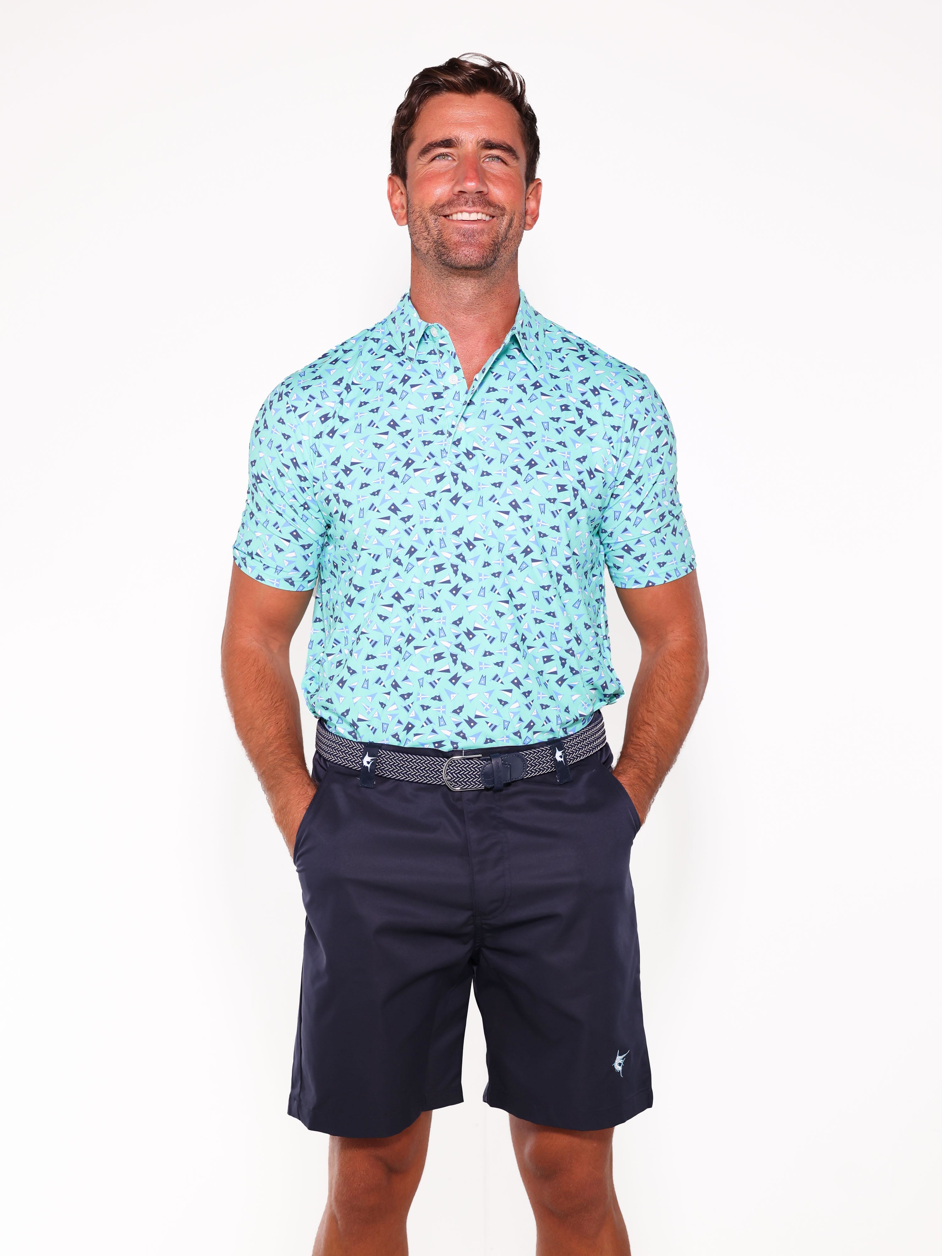 White Water Burgee Print Polo, Aqua