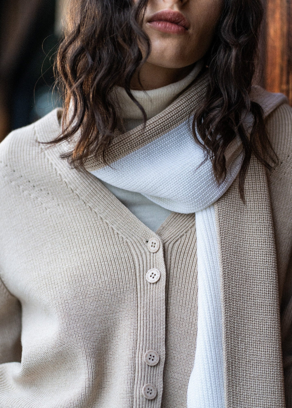 Saint James CANOE - Two-Tone Purl Knit Scarf (WINTER WHITE / BEIGE)