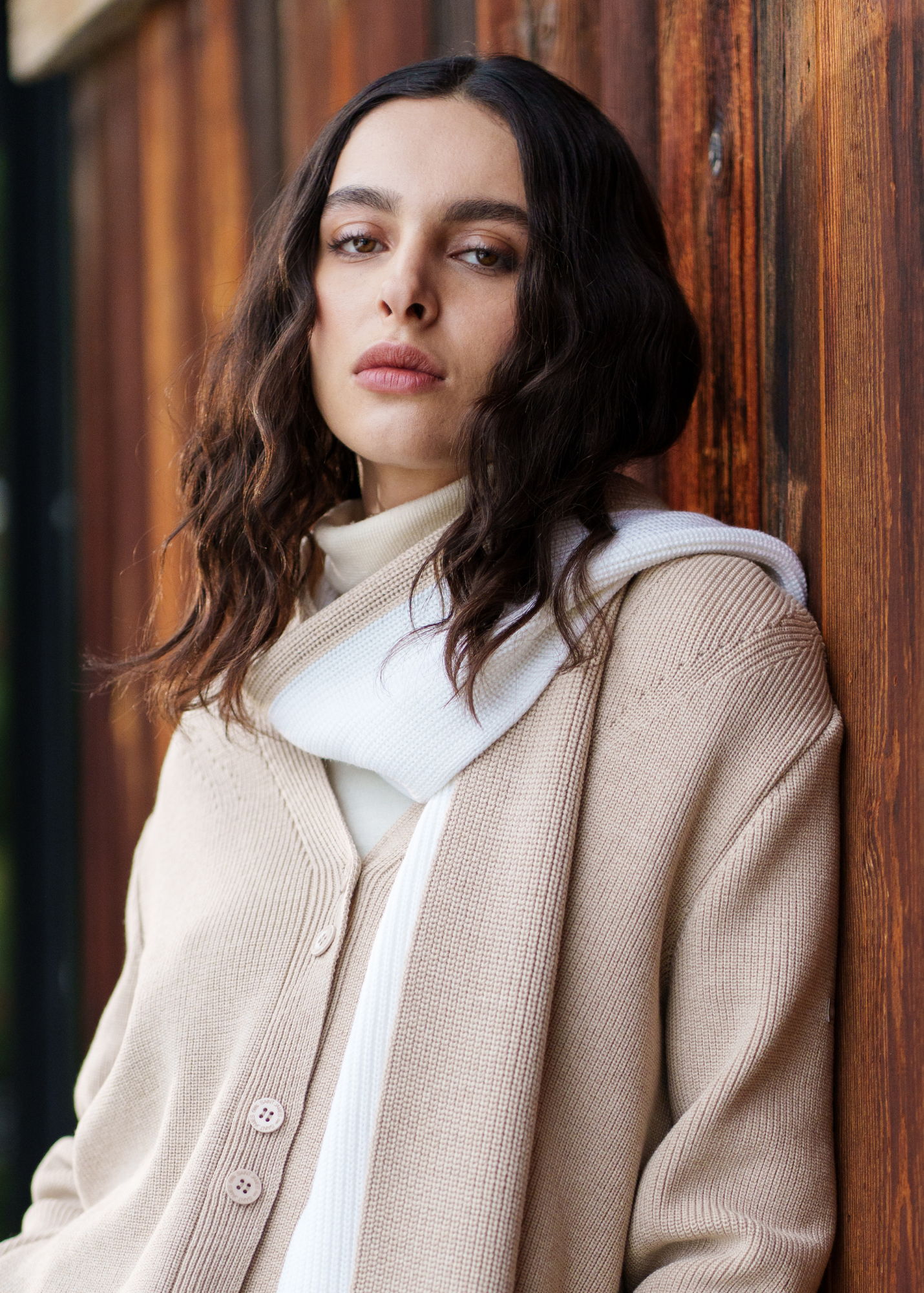 Saint James CANOE - Two-Tone Purl Knit Scarf (WINTER WHITE / BEIGE)