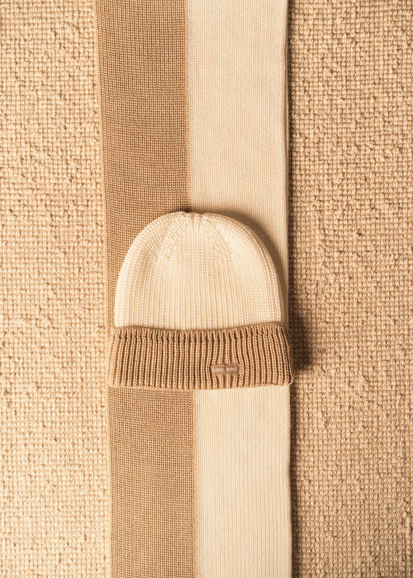 Saint James CANOE - Two-Tone Purl Knit Scarf (WINTER WHITE / BEIGE)