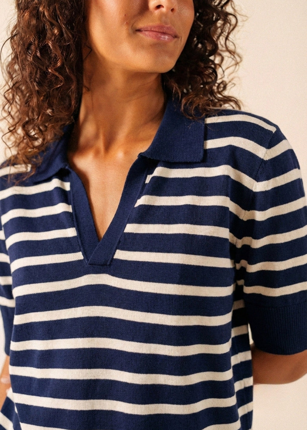 Saint James COIMBRA Striped Cotton & Cashmere Polo Sweater (NAVY / IVORY)