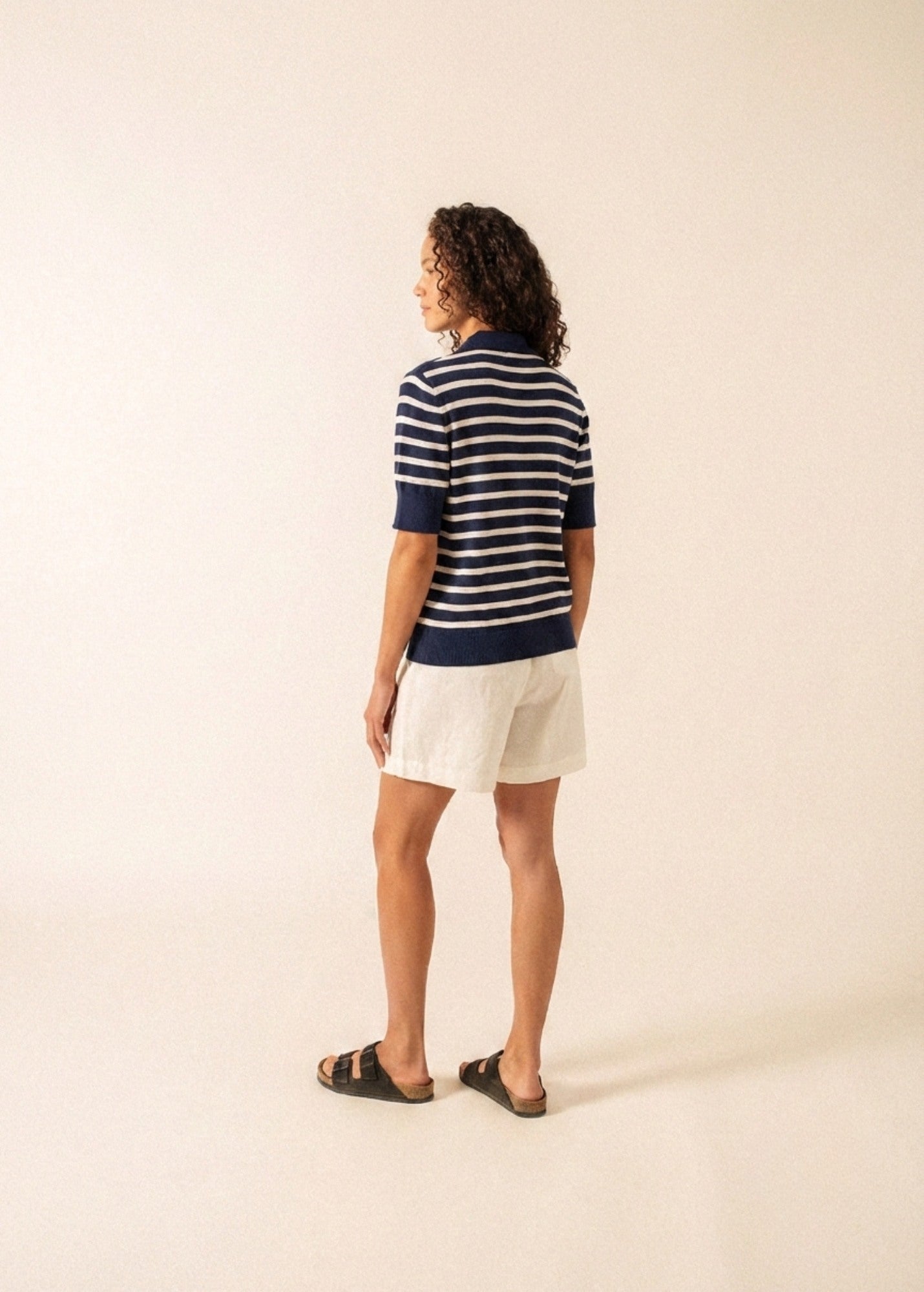 Saint James COIMBRA Striped Cotton & Cashmere Polo Sweater (NAVY / IVORY)