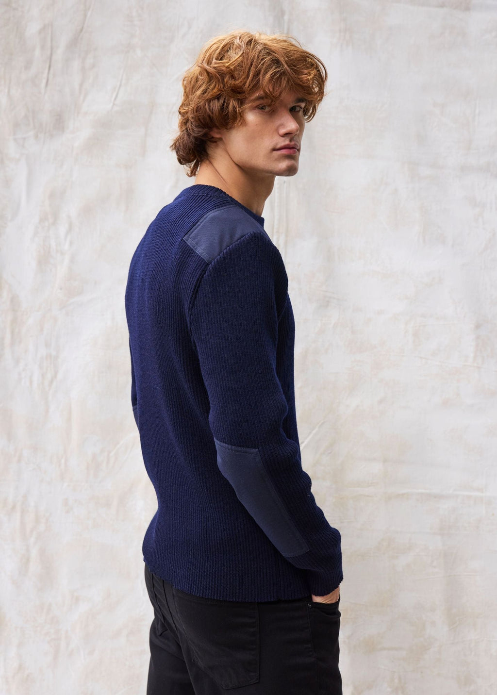 Saint James CONDOR II - Breton Sweater with Canvas Shoulder and Elbow Patches for Men | 100% Wool (NAVY)