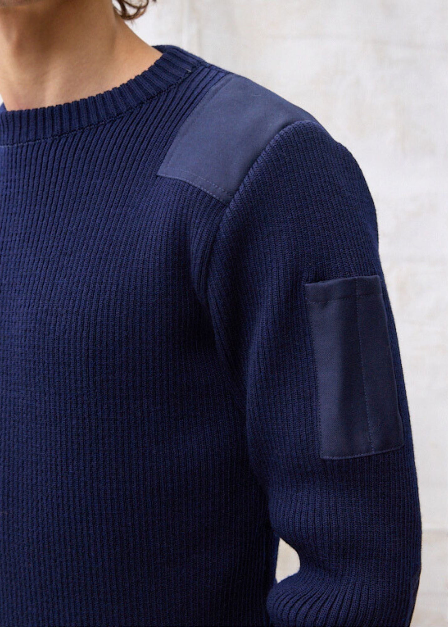 Saint James CONDOR II - Breton Sweater with Canvas Shoulder and Elbow Patches for Men | 100% Wool (NAVY)