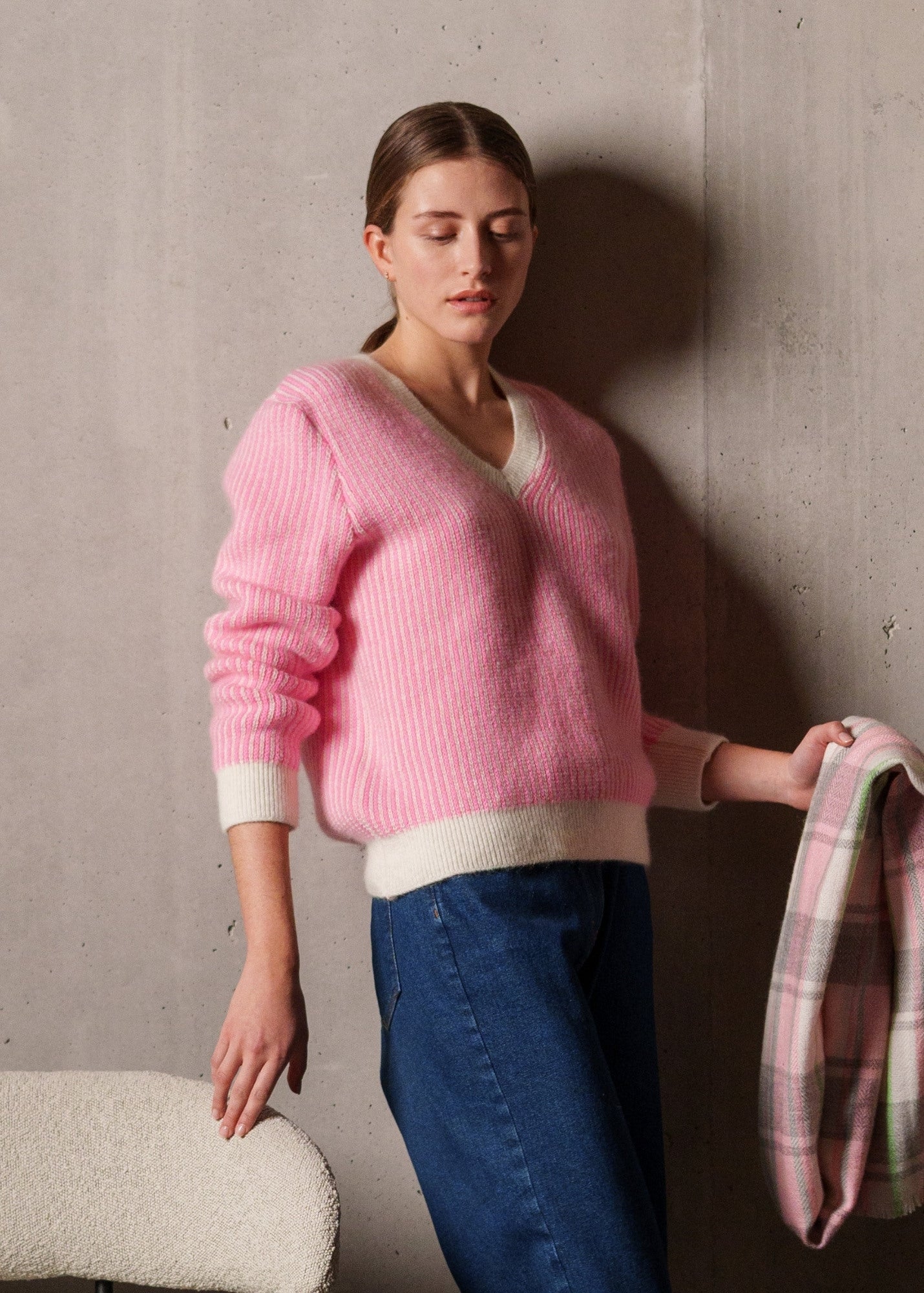 Saint James COURCHEVEL - Striped Mohair Sweater for Women (WINTER WHITE / BRIGHT PINK)