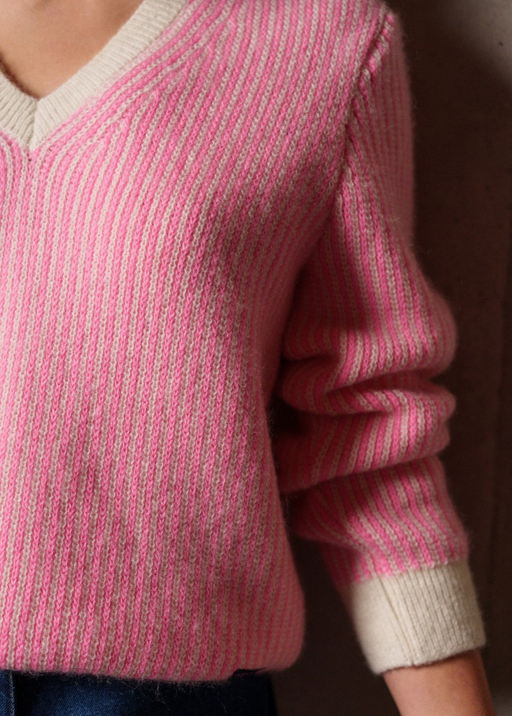 Saint James COURCHEVEL - Striped Mohair Sweater for Women (WINTER WHITE / BRIGHT PINK)