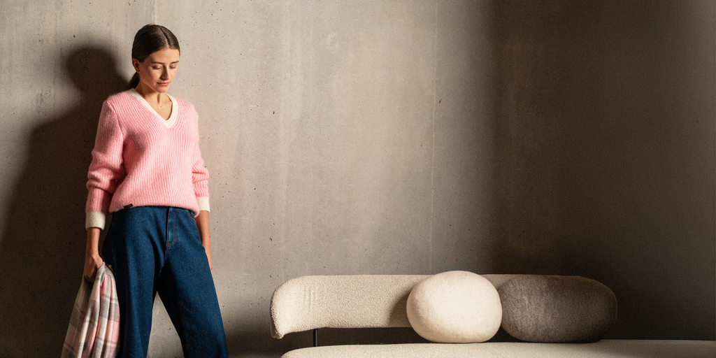 Saint James COURCHEVEL - Striped Mohair Sweater for Women (WINTER WHITE / BRIGHT PINK)