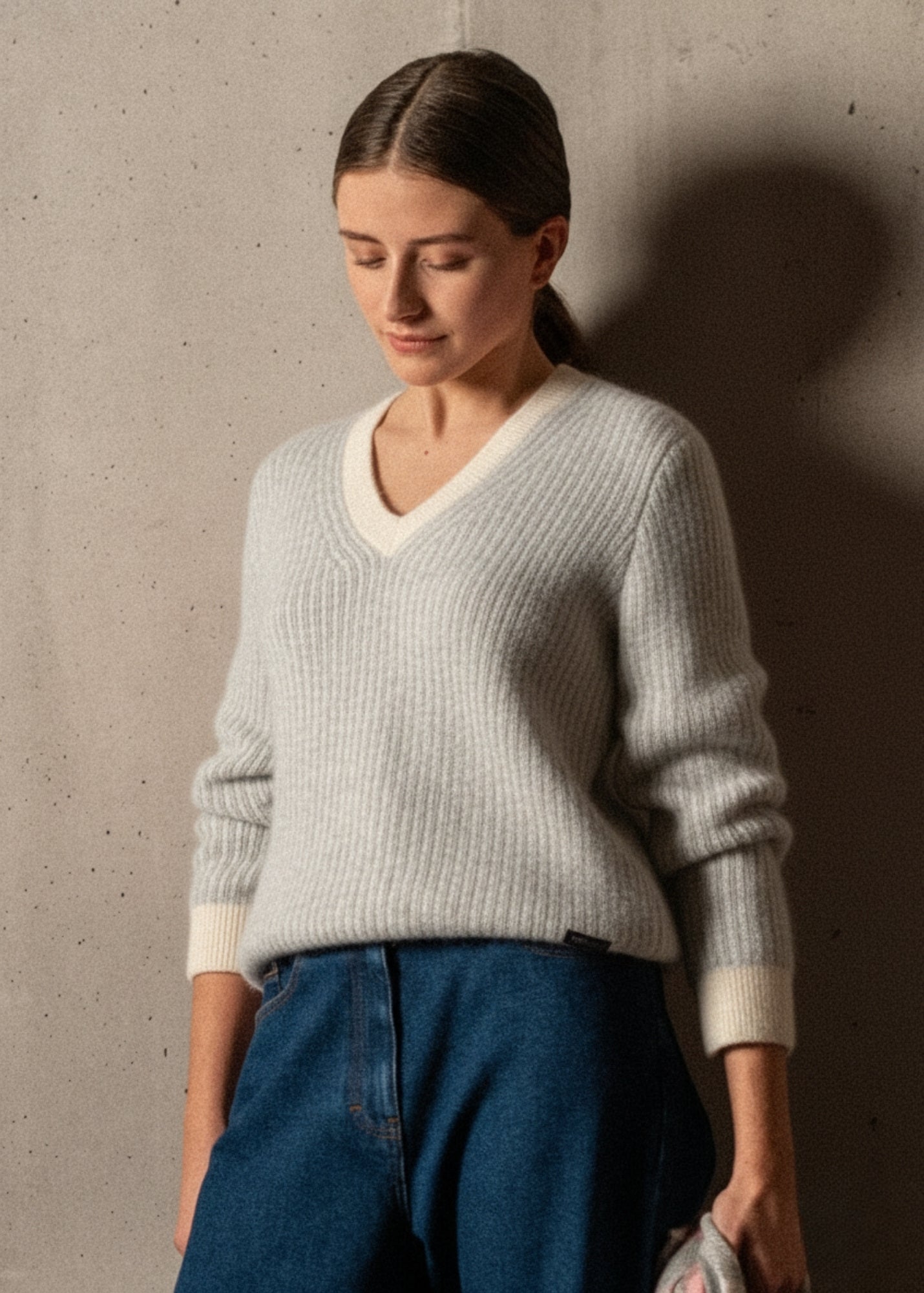 Saint James COURCHEVEL - Striped Mohair Sweater for Women (WINTER WHITE /GRAY)