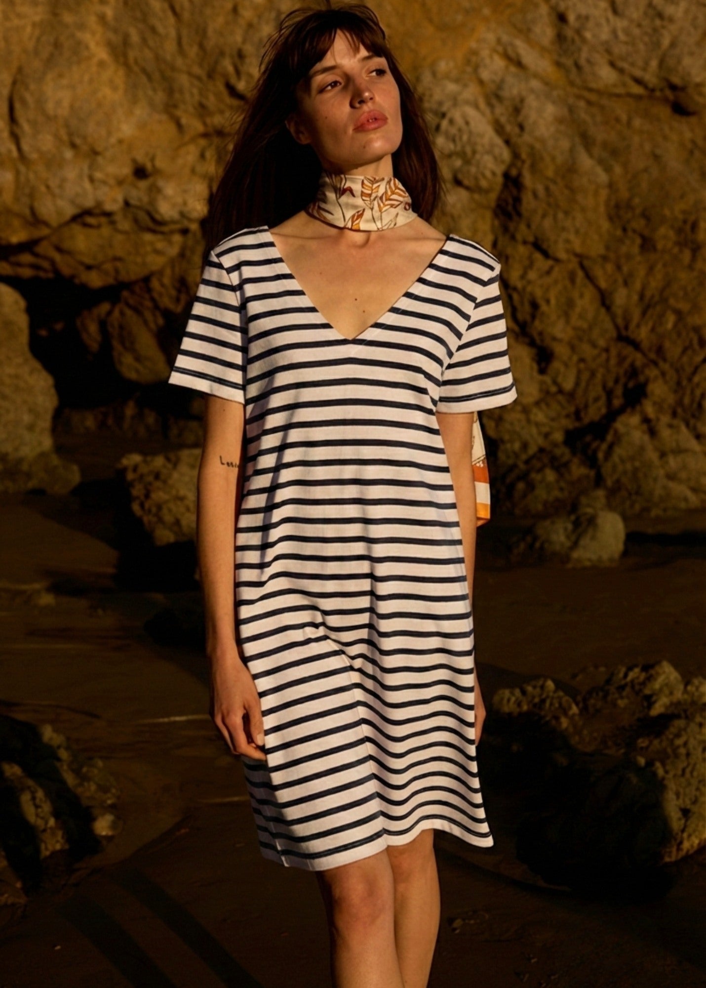 Saint James COUTAINVILLE V-Neck Nautical Dress (ECRU / NAVY)