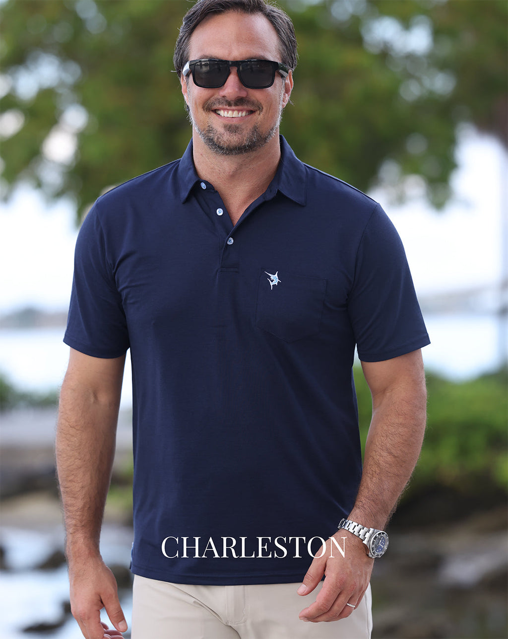 White Water Charleston Polo, Steel Blue