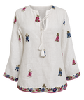 Calypso St Barth Seena Linen Hand Embroidered Top