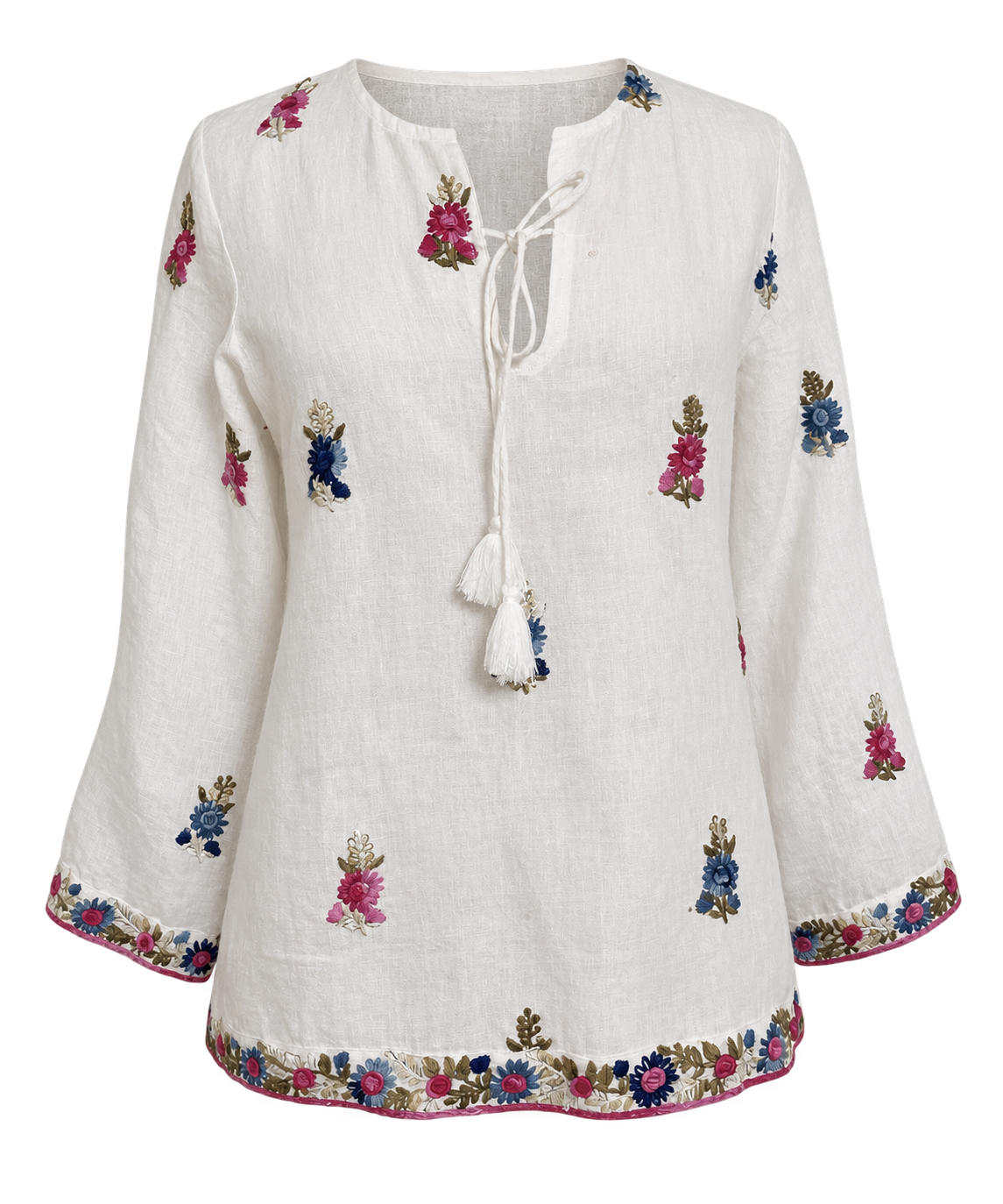 Calypso St Barth Seena Linen Hand Embroidered Top - Final Sale
