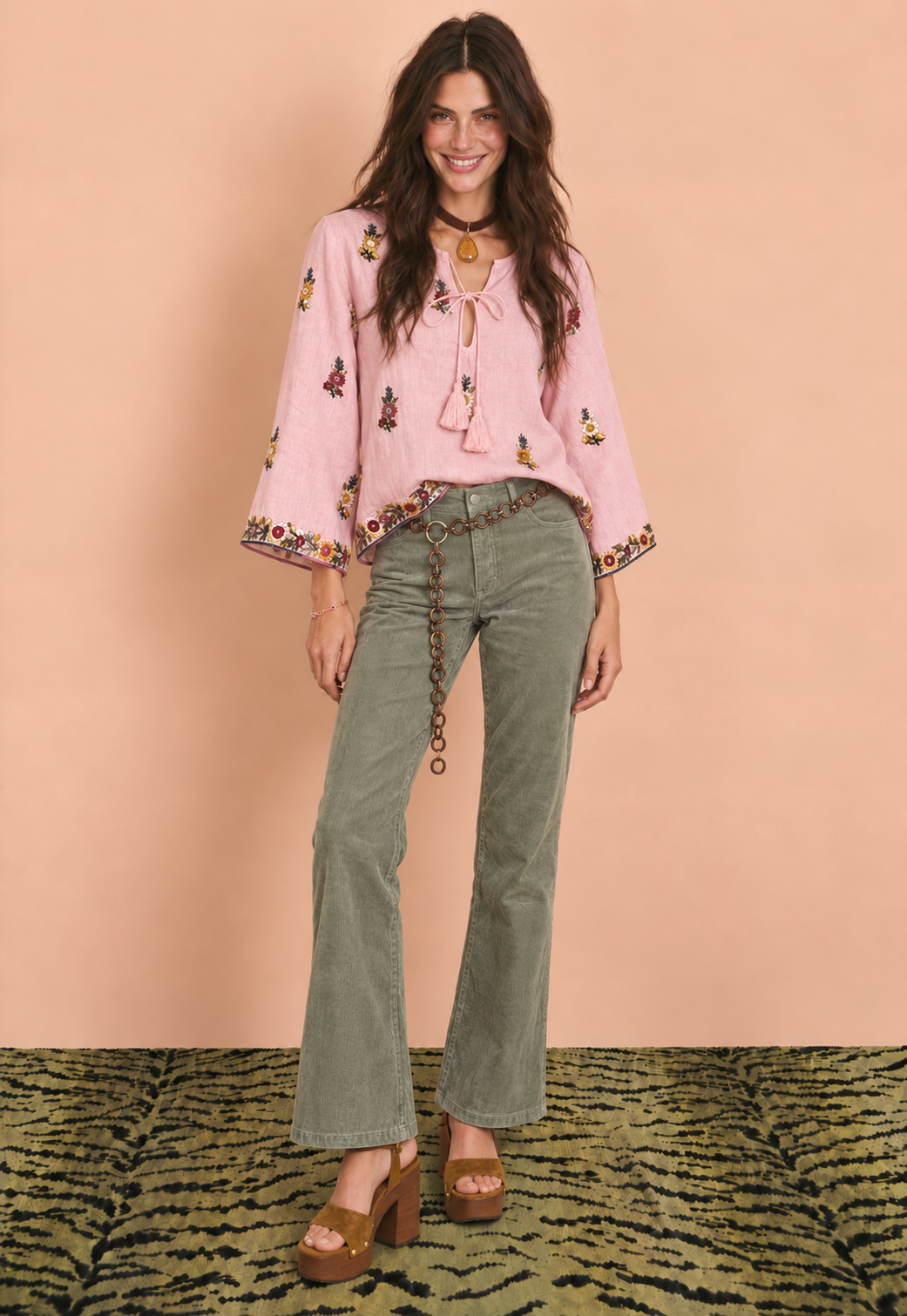 Calypso St Barth Seena Linen Hand Embroidered Top