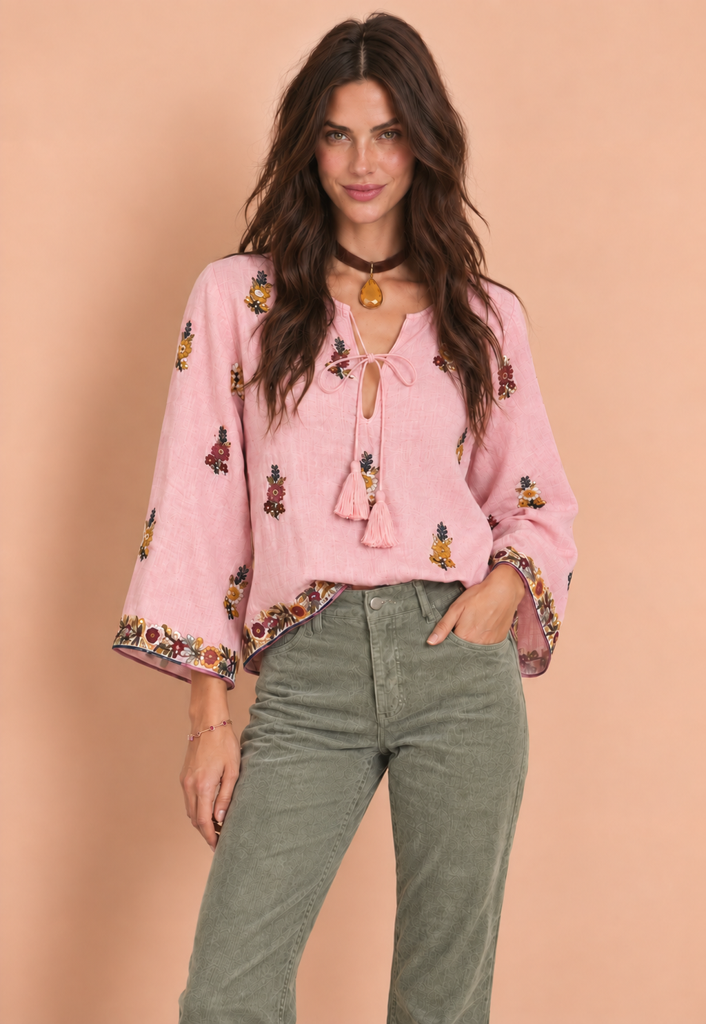 Calypso St Barth Seena Linen Hand Embroidered Top