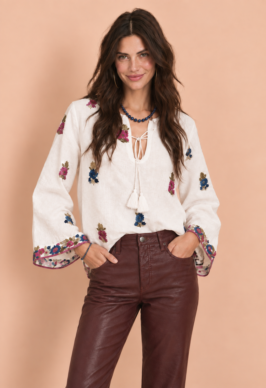 Calypso St Barth Seena Linen Hand Embroidered Top