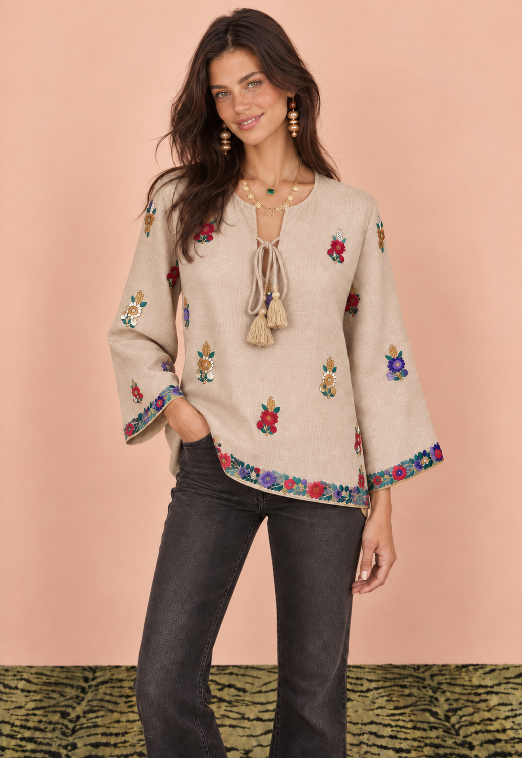Calypso St Barth Seena Linen Hand Embroidered Top - Final Sale