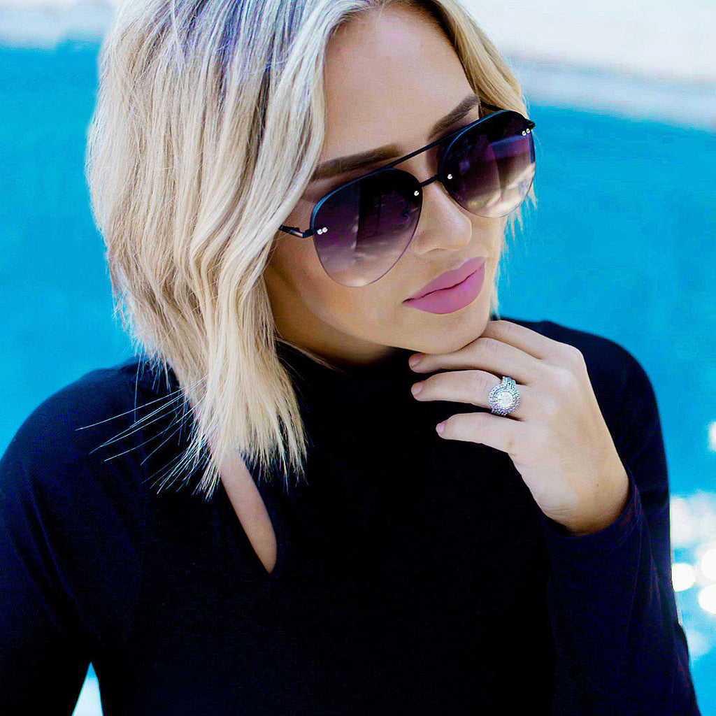 Megan 2 - Faded Black Metal Aviator Sunglasses