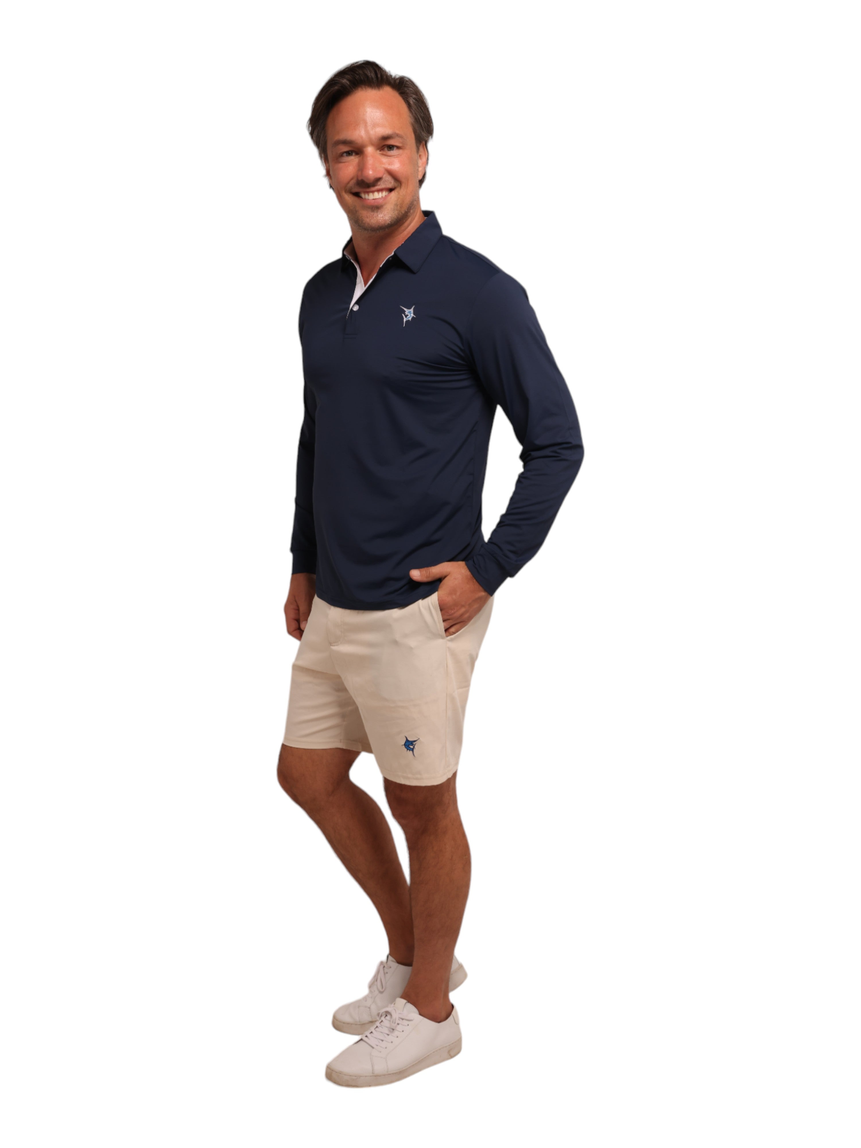 White Water Coast Long Sleeve Polo, Navy