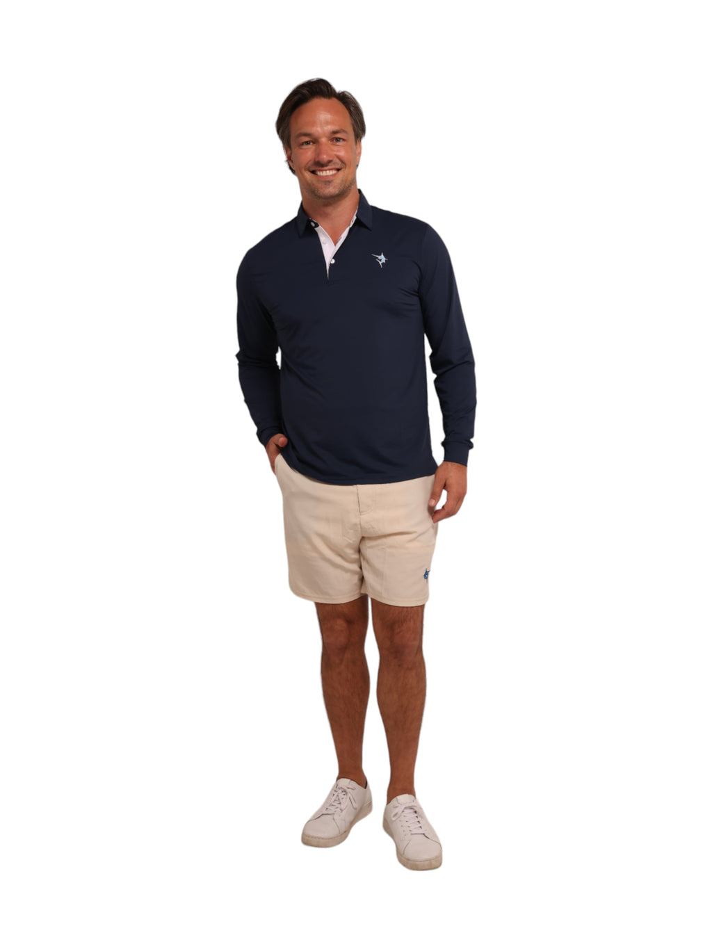 White Water Coast Long Sleeve Polo, Navy