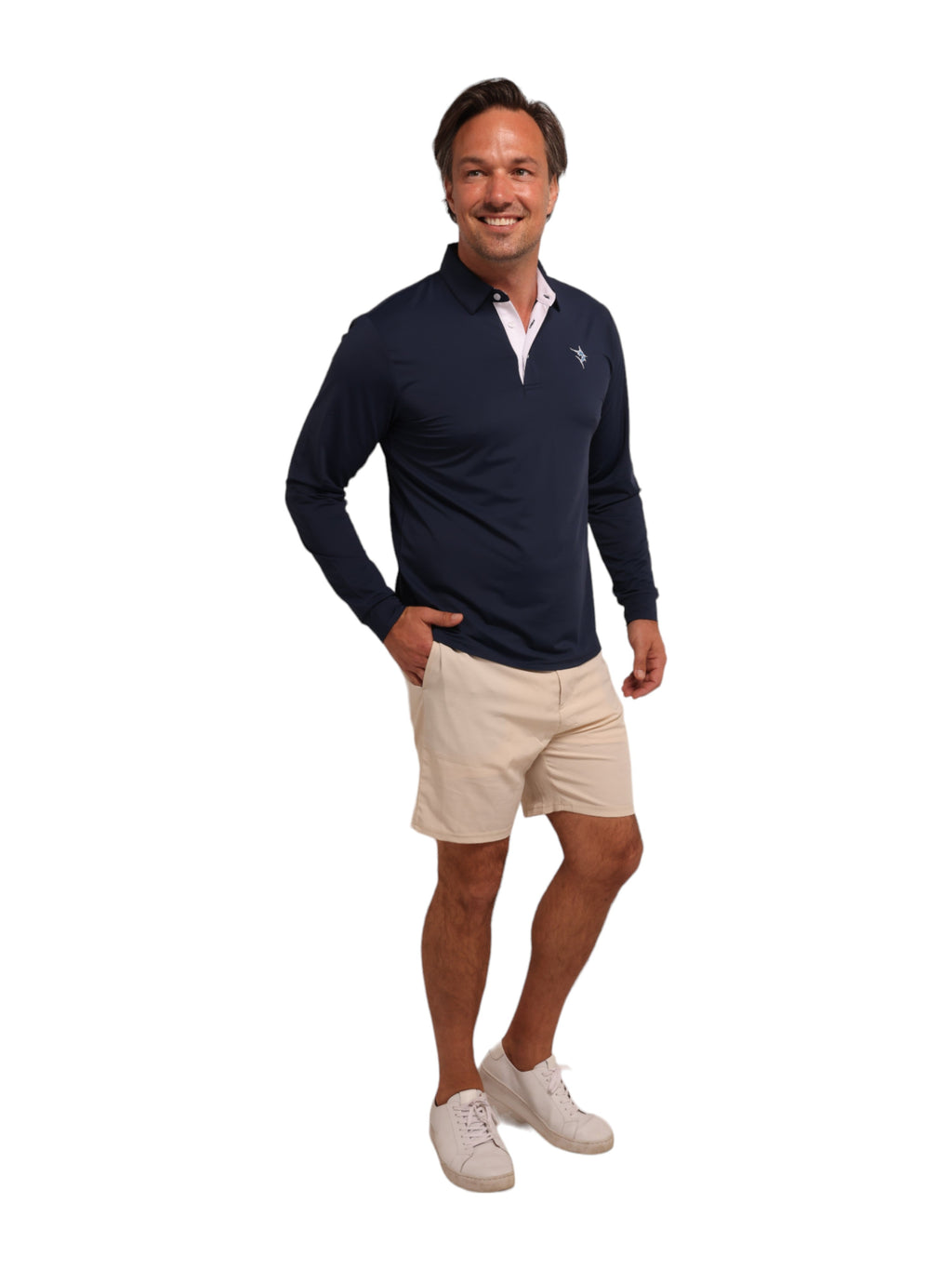 White Water Coast Long Sleeve Polo, Navy