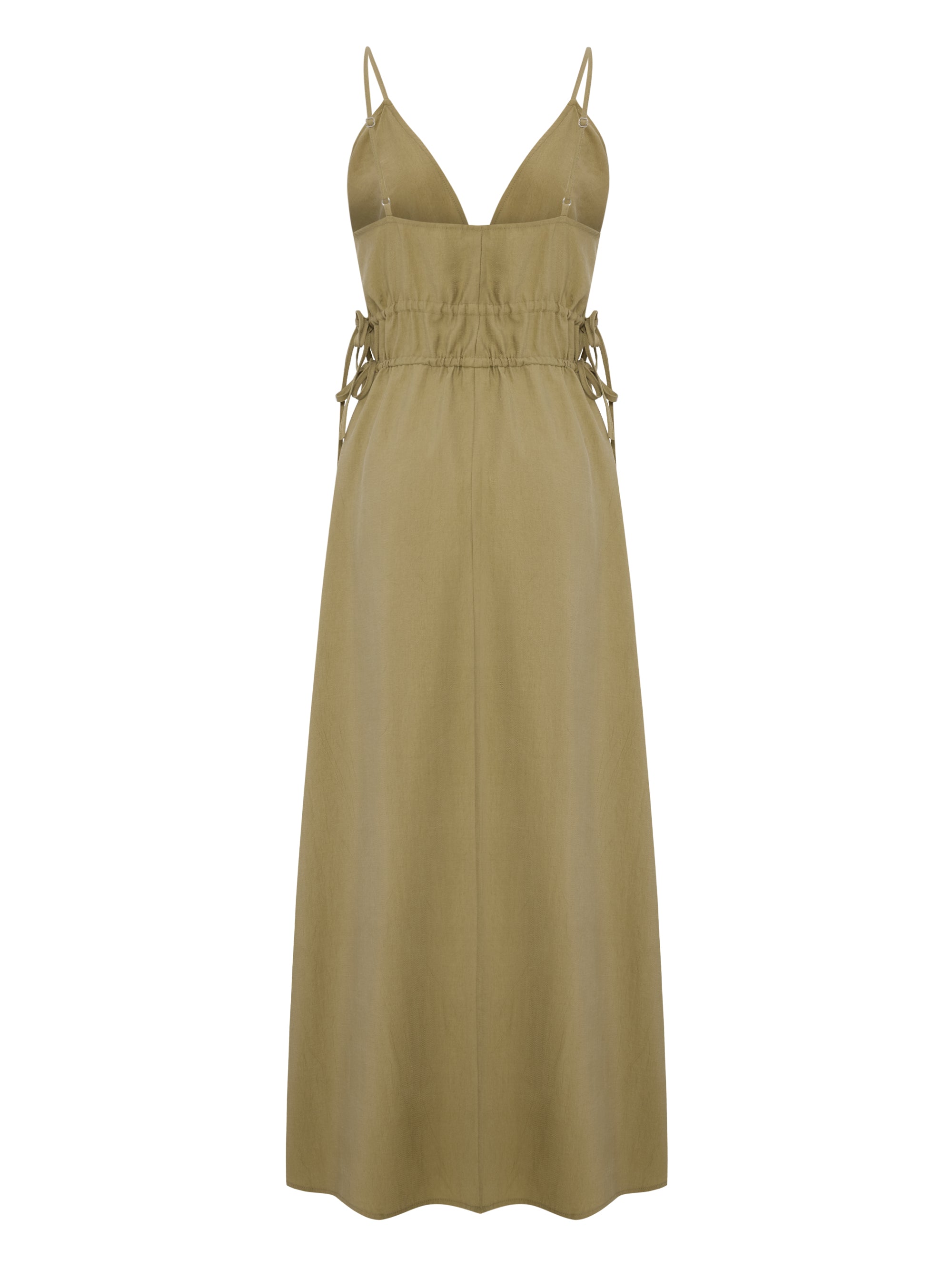 The Handloom Sofia Ties Maxi Dress Khaki Green