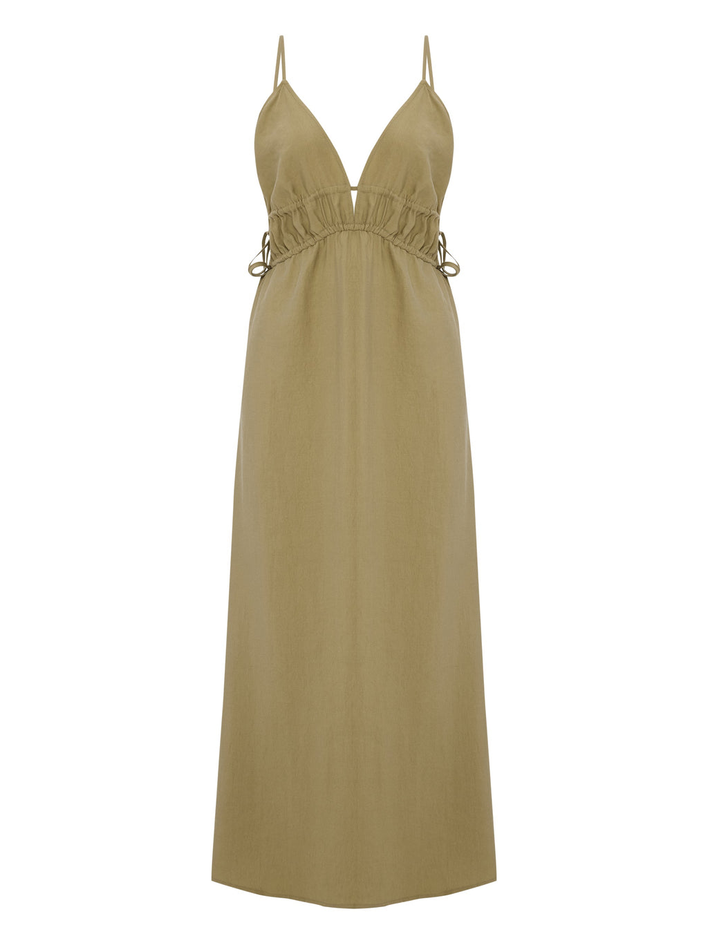 The Handloom Sofia Ties Maxi Dress Khaki Green