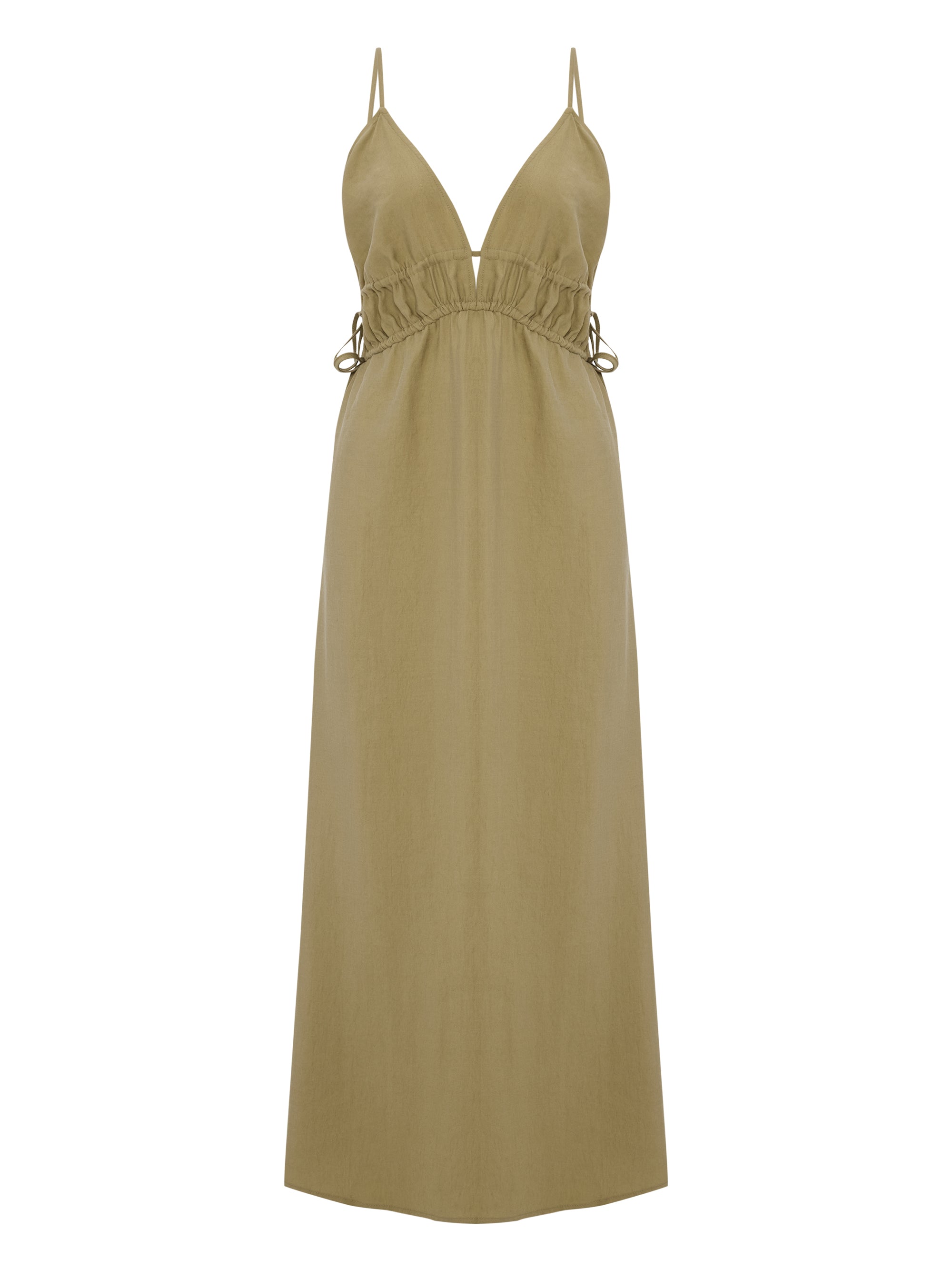 The Handloom Sofia Ties Maxi Dress Khaki Green
