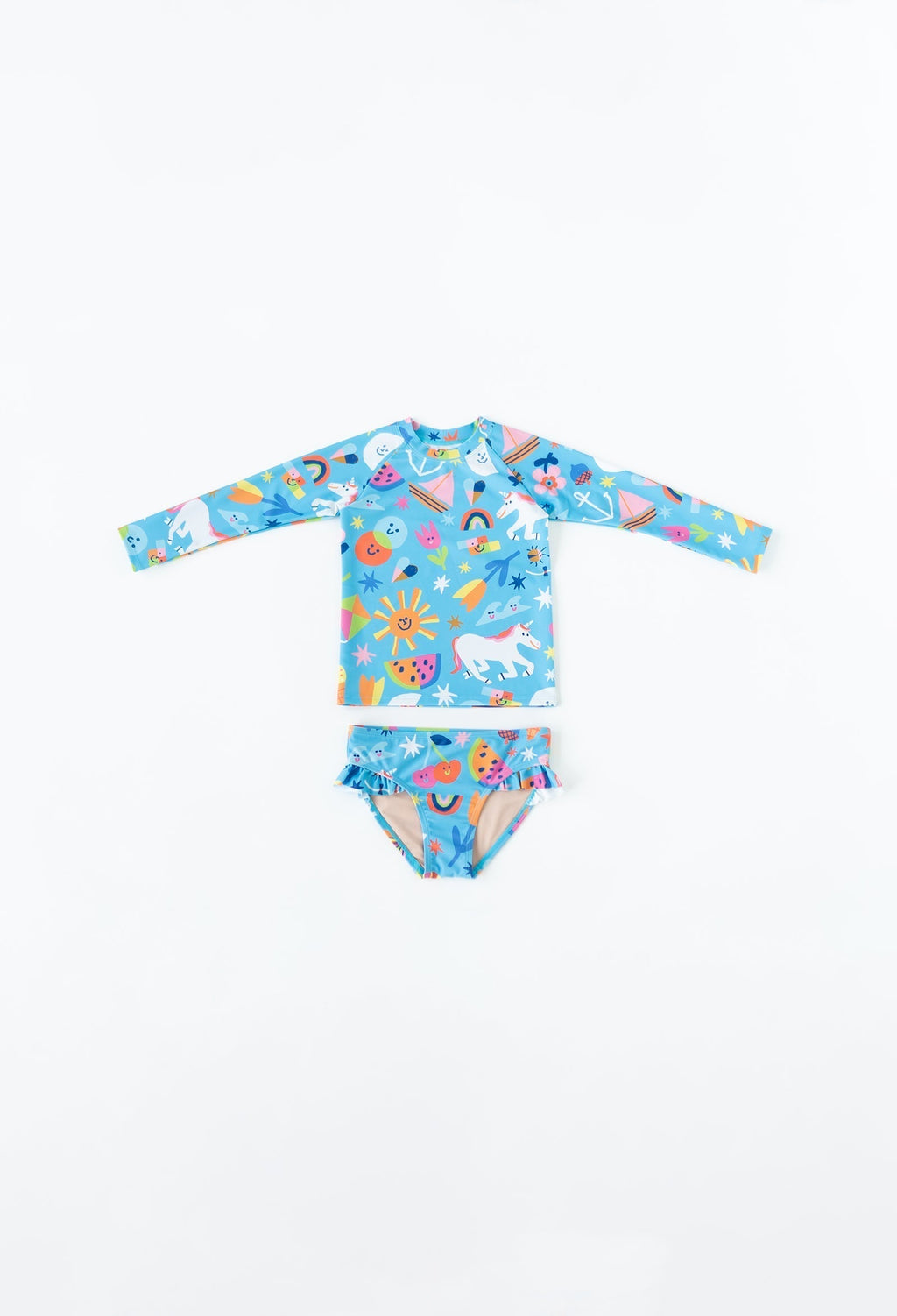 Coolibar Girls Ruffle Swim Bottoms Rainbows And Unicorns Upf50 Plus Fully Lined For Sun Safe Fun