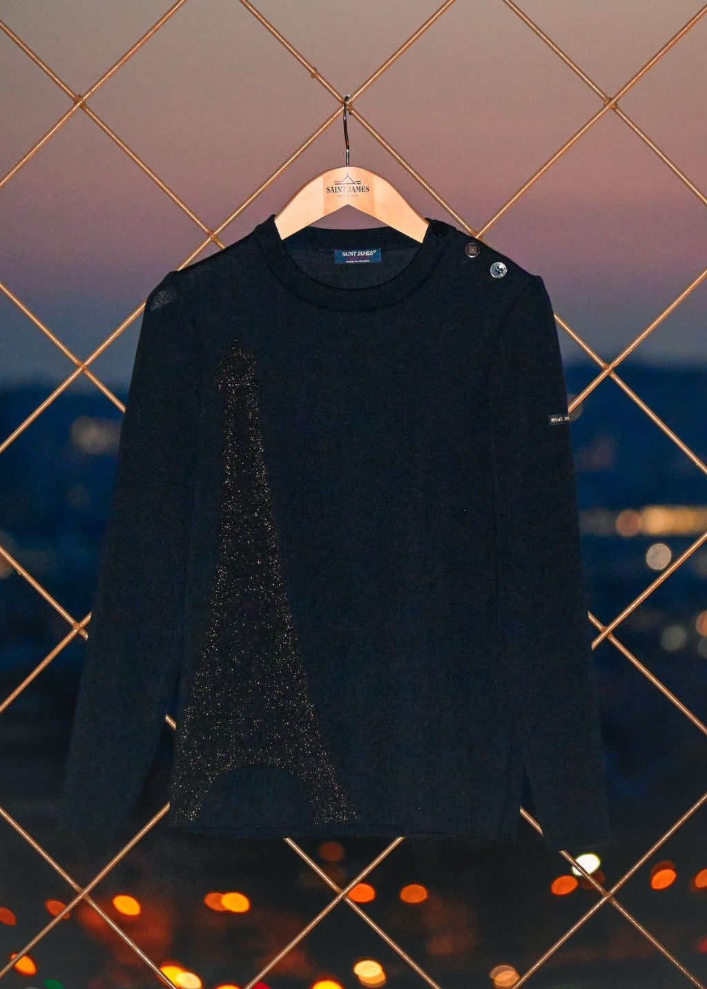 Saint James BREGANCON EIFFEL - Breton Sweater with Lurex Eiffel Tower Motif (NAVY / BRONZE)